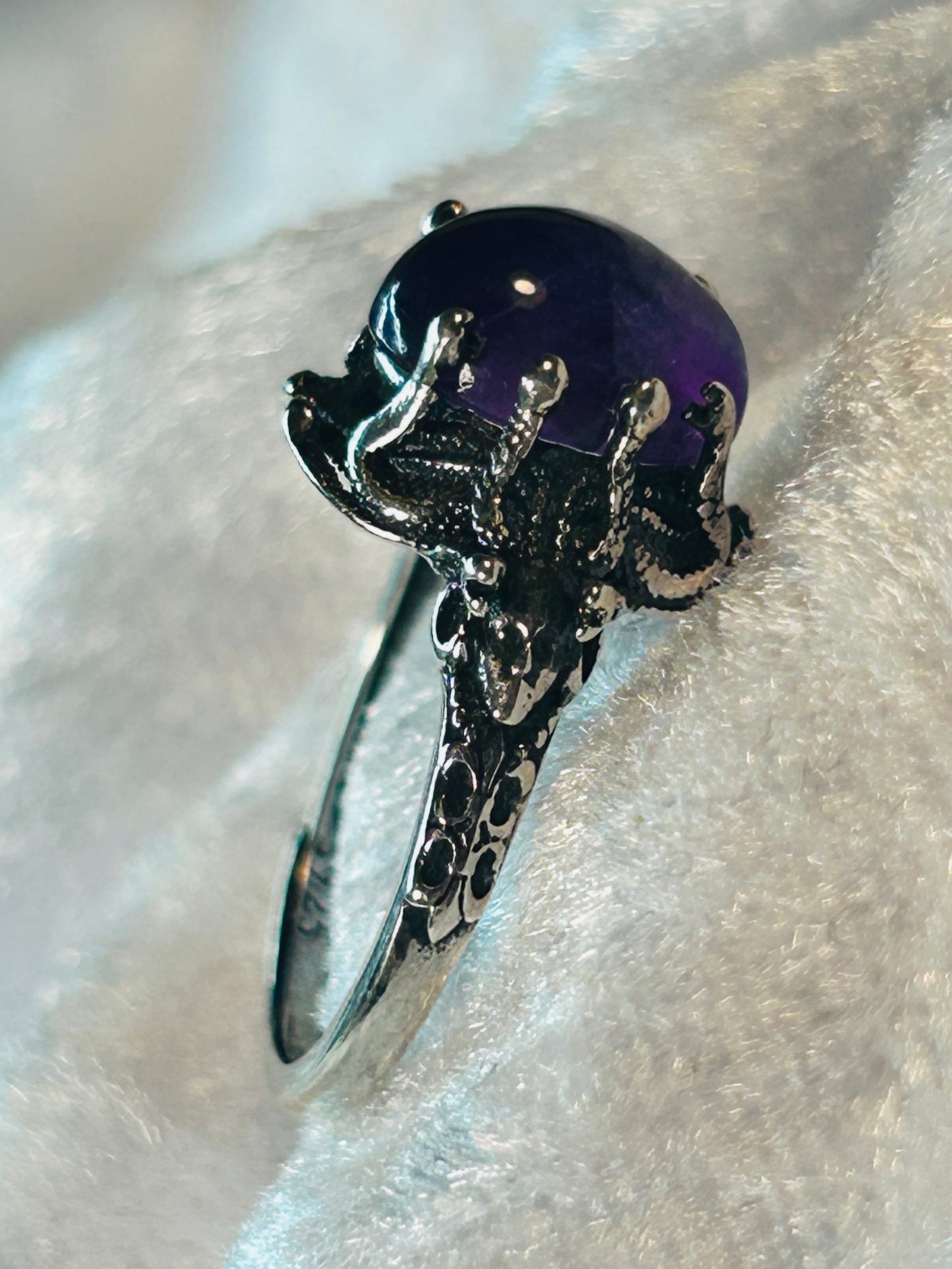 Amethyst Medusa Ring • 925 Sterling Silver • Snake Head Jewellery • Adjustable with Gift Box