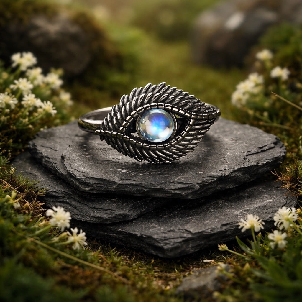Evil Eye Ring with Moonstone Gemstone • 925 Sterling Silver • Adjustable • Gift Box