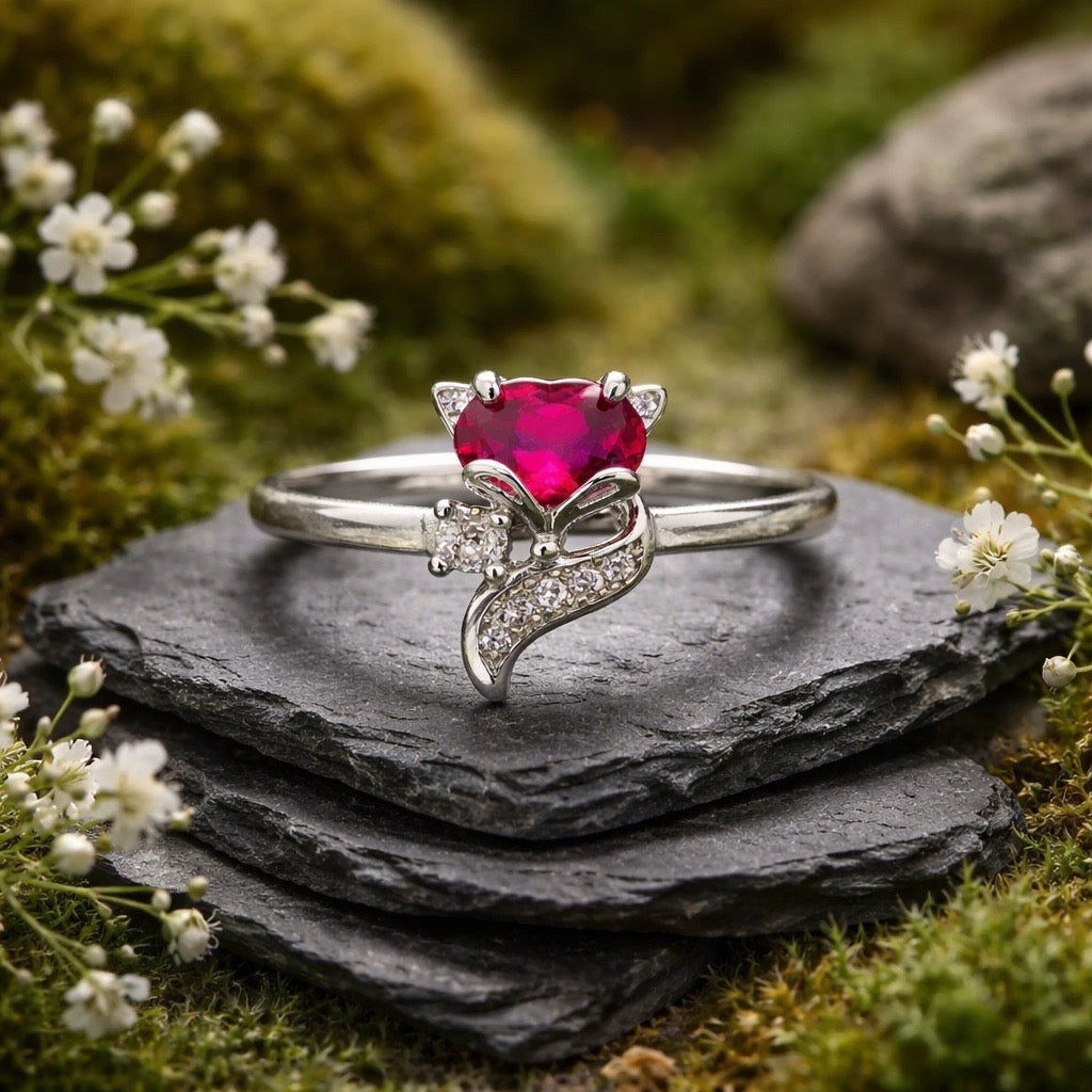 Dainty Fox Ring with Pink Topaz Gemstone & CZ Accents • 925 Sterling Silver • Adjustable • Gift Box