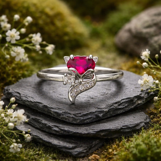 Dainty Fox Ring with Pink Topaz Gemstone & CZ Accents • 925 Sterling Silver • Adjustable • Gift Box