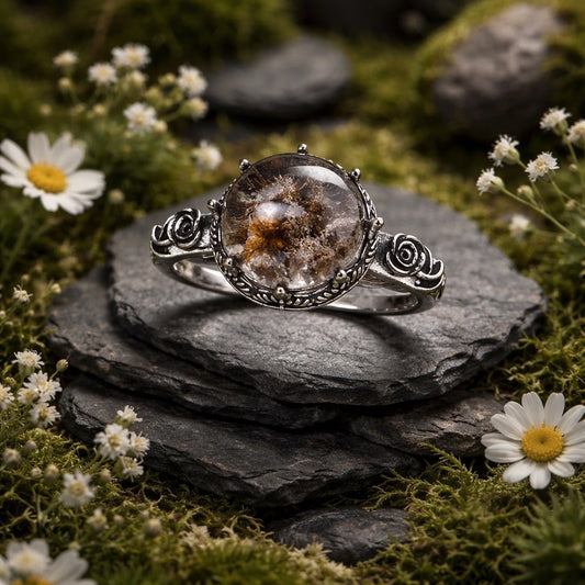 Floral Ring with Garden Quartz Gemstone • 925 Sterling Silver • Adjustable • Gift Box