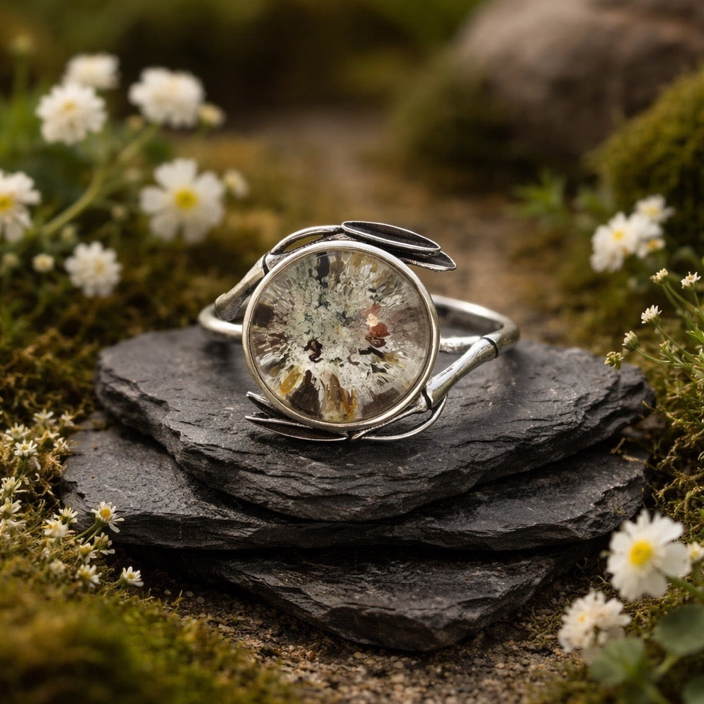 Leaf Ring with Garden Quartz Gemstone • 925 Sterling Silver • Adjustable • Gift Box