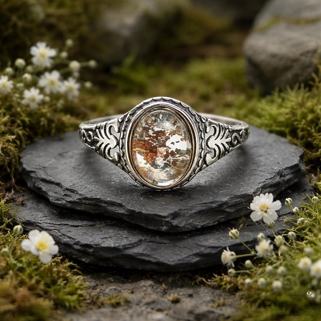 Oval Crystal Ring with Garden Quartz Gemstone • 925 Sterling Silver • Adjustable • Gift Box