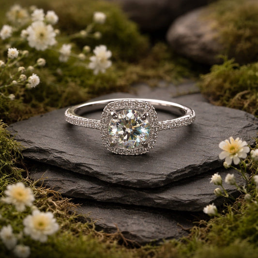 Square Moissanite Ring with CZ Accents • 925 Sterling Silver • Adjustable • Gift Box