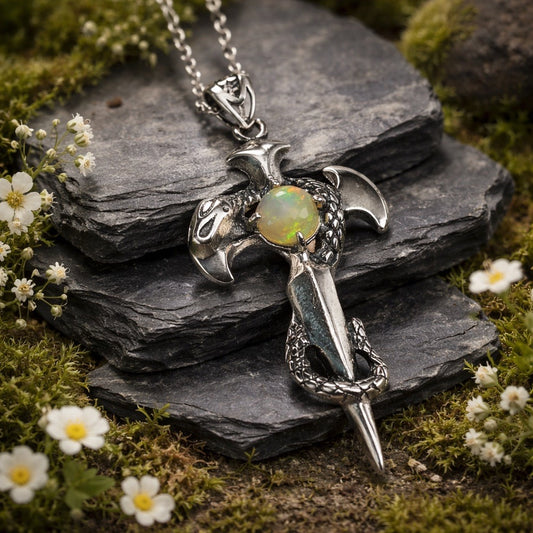 Snake on Celtic Cross Pendant • 925 Sterling Silver • Gift Box