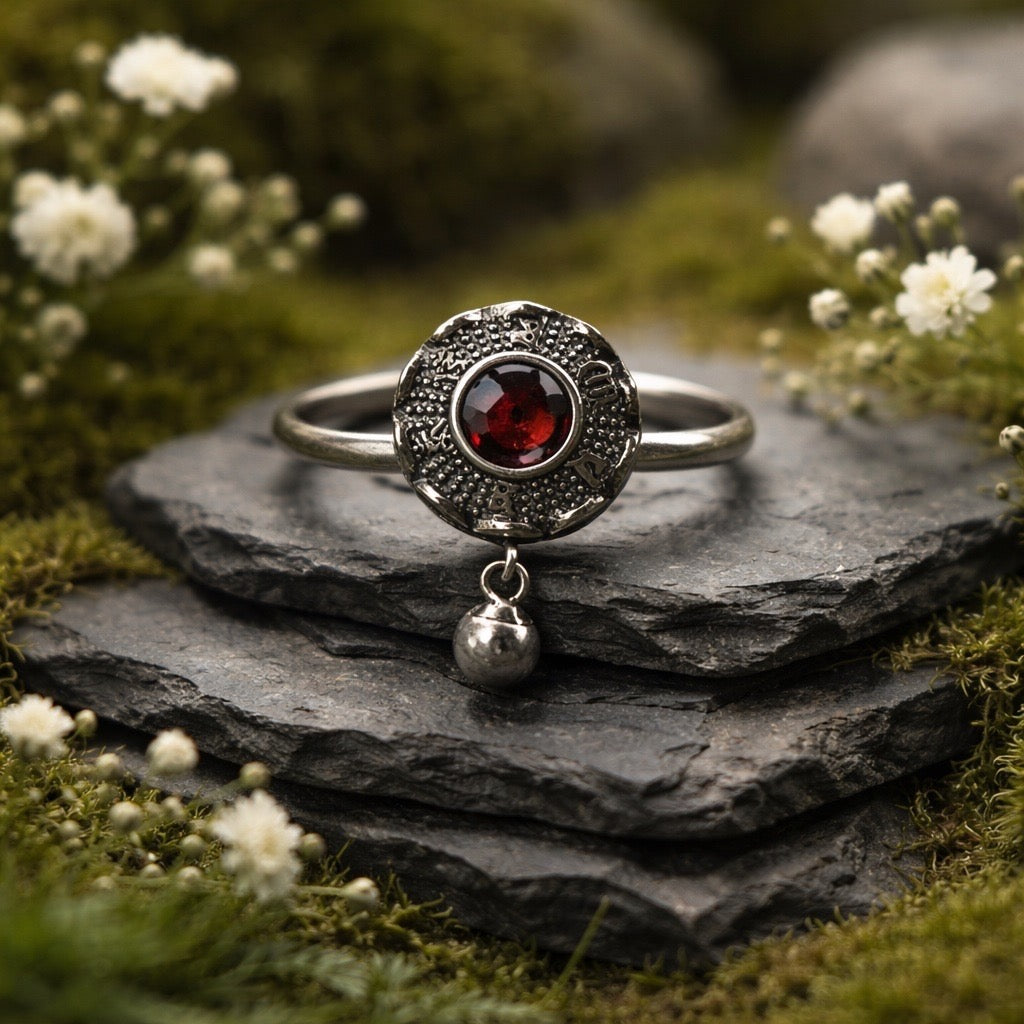 Fidget Ring with Garnet Gemstone • 925 Sterling Silver • Adjustable • Gift Box