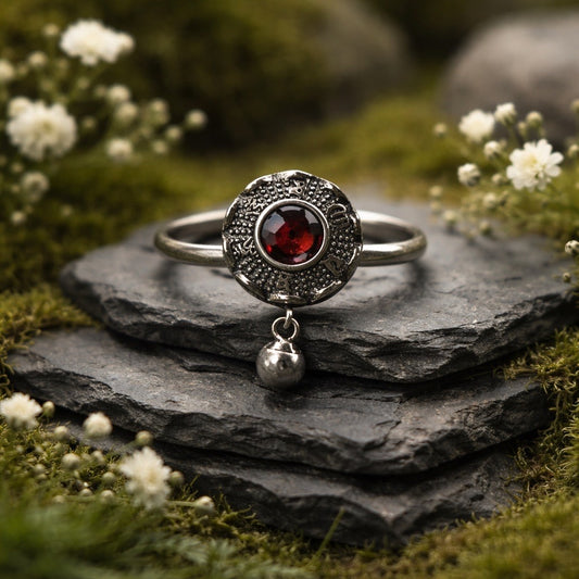 Fidget Ring with Garnet Gemstone • 925 Sterling Silver • Adjustable • Gift Box