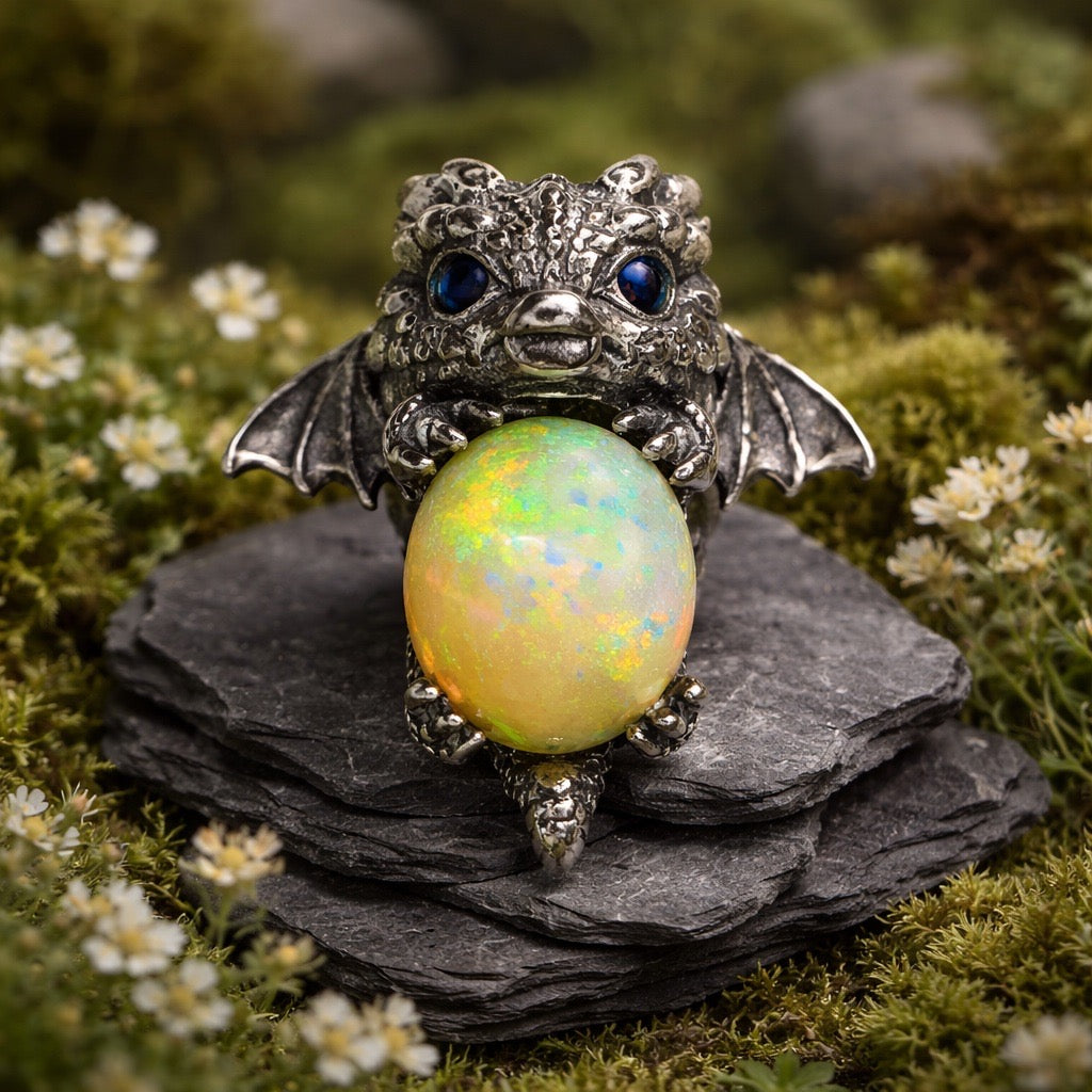 Baby Dragon Pendant with Opal Gemstone • 925 Sterling Silver with Gift box