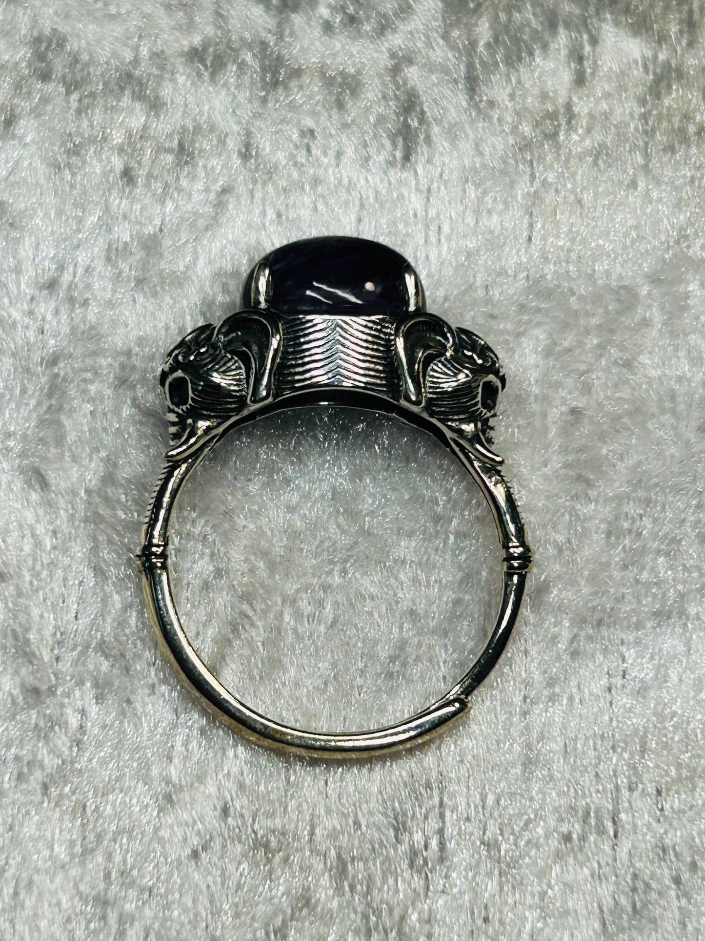 Elephant Ring with Charoite Gemstone • 925 Sterling Silver • Adjustable • Gift Box