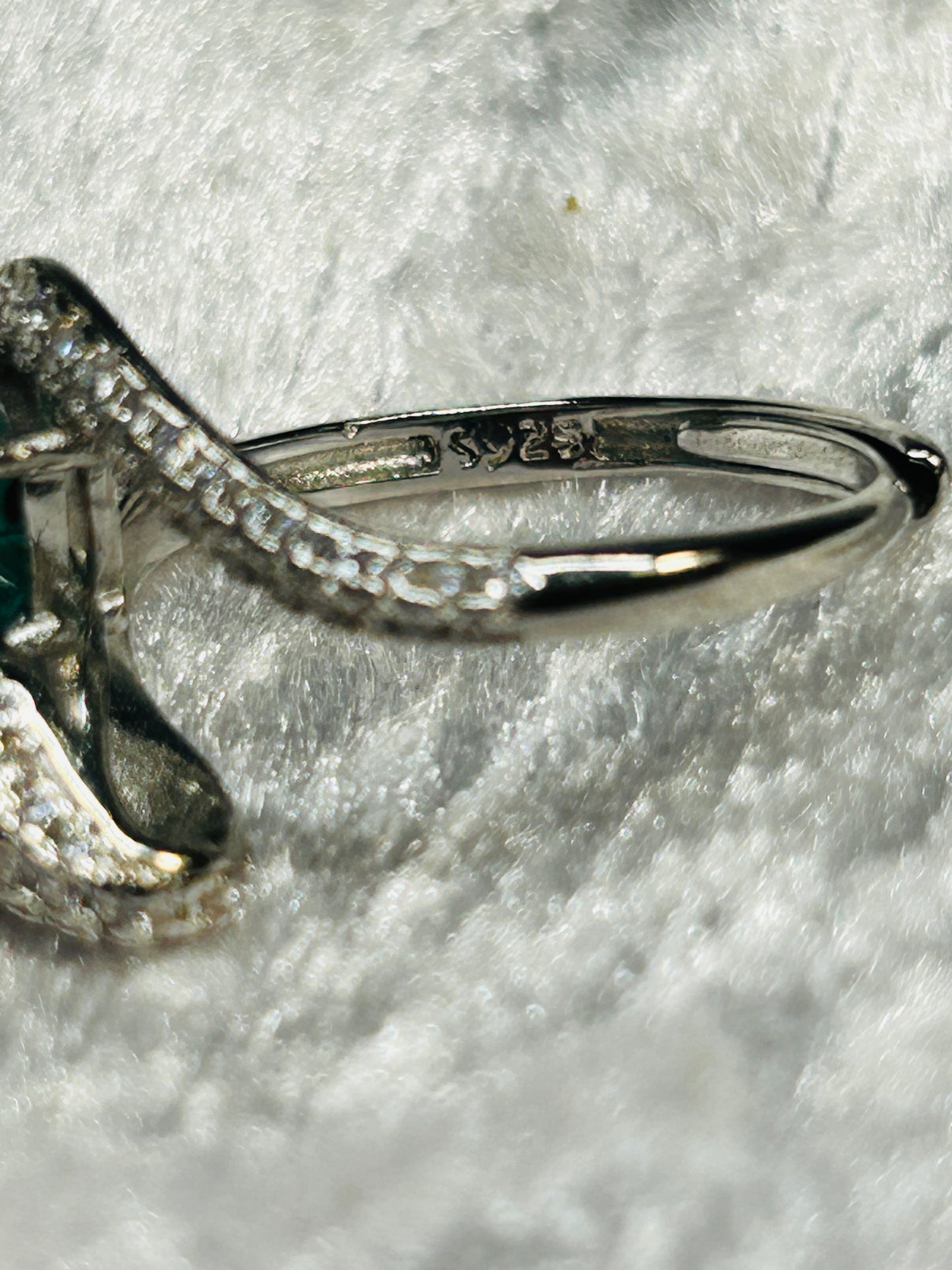 Snake Ring with Faceted Emerald Gemstone & Pave CZ Accents • 925 Sterling Silver • Adjustable • Gift Box