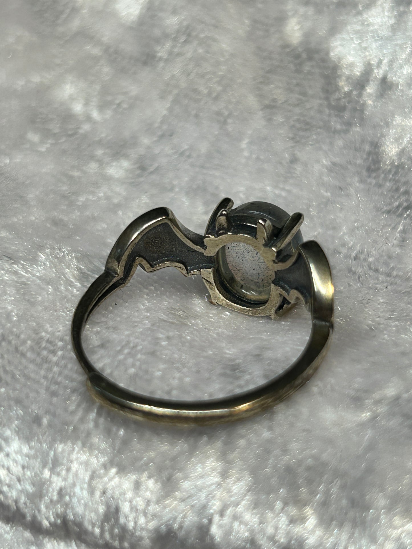 Bat Ring with Labradorite Gemstone • 925 Sterling Silver• Adjustable • Gift Box