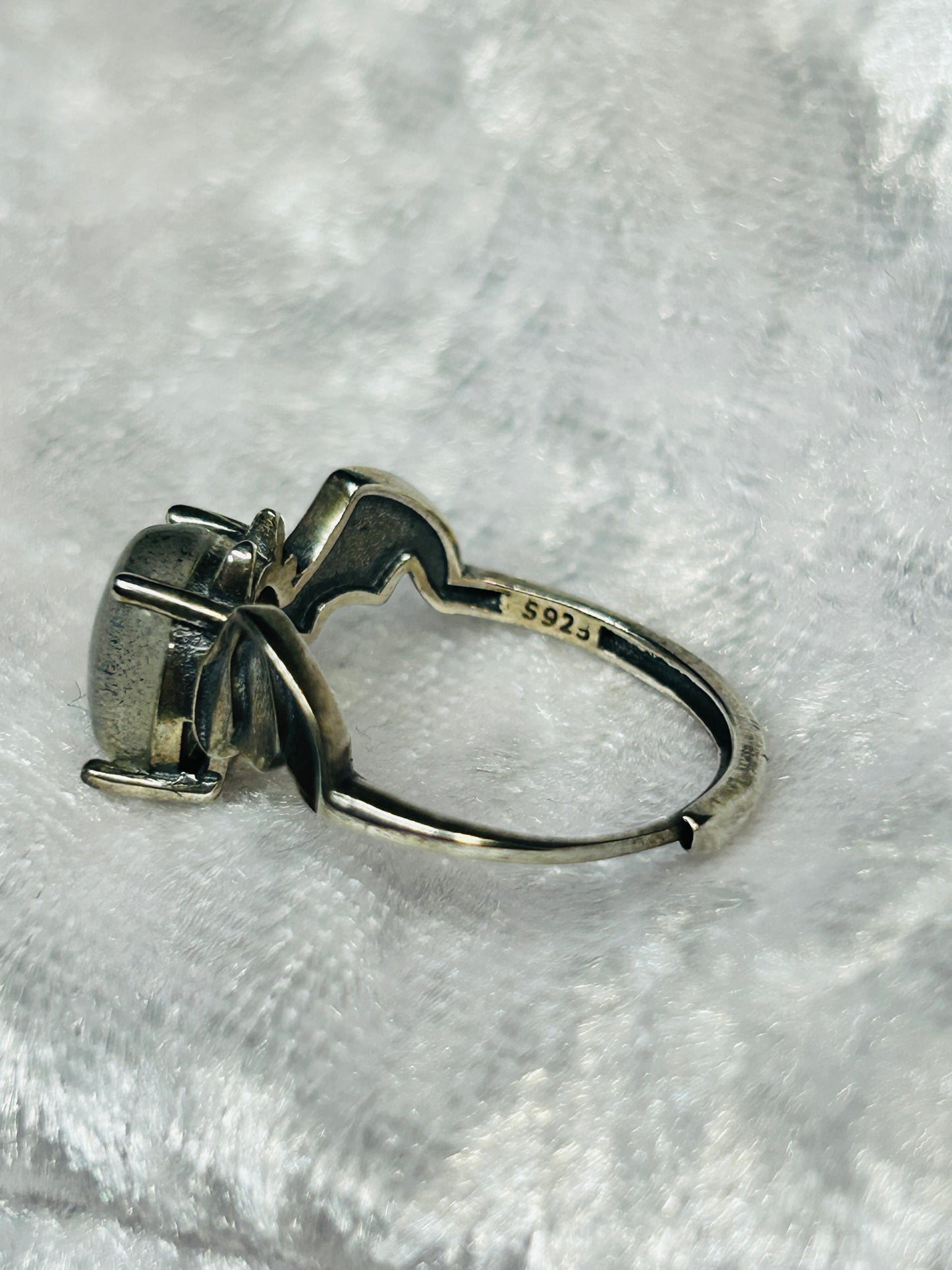 Bat Ring with Labradorite Gemstone • 925 Sterling Silver• Adjustable • Gift Box