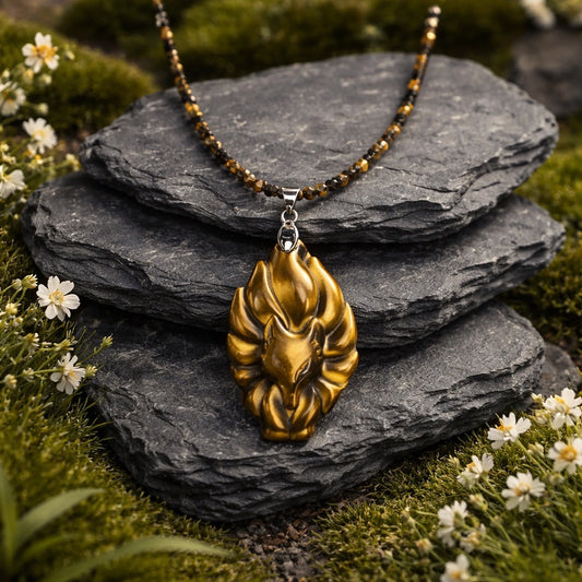 Nine Tailed Fox Necklace • Tigers Eye Gemstone Jewellery • Gift Box