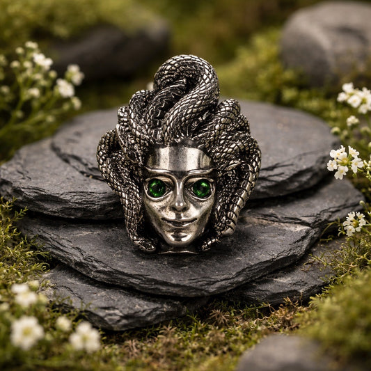 Medusa Pendant with Diopside Gemstones • 925 Sterling Silver • Gift Box