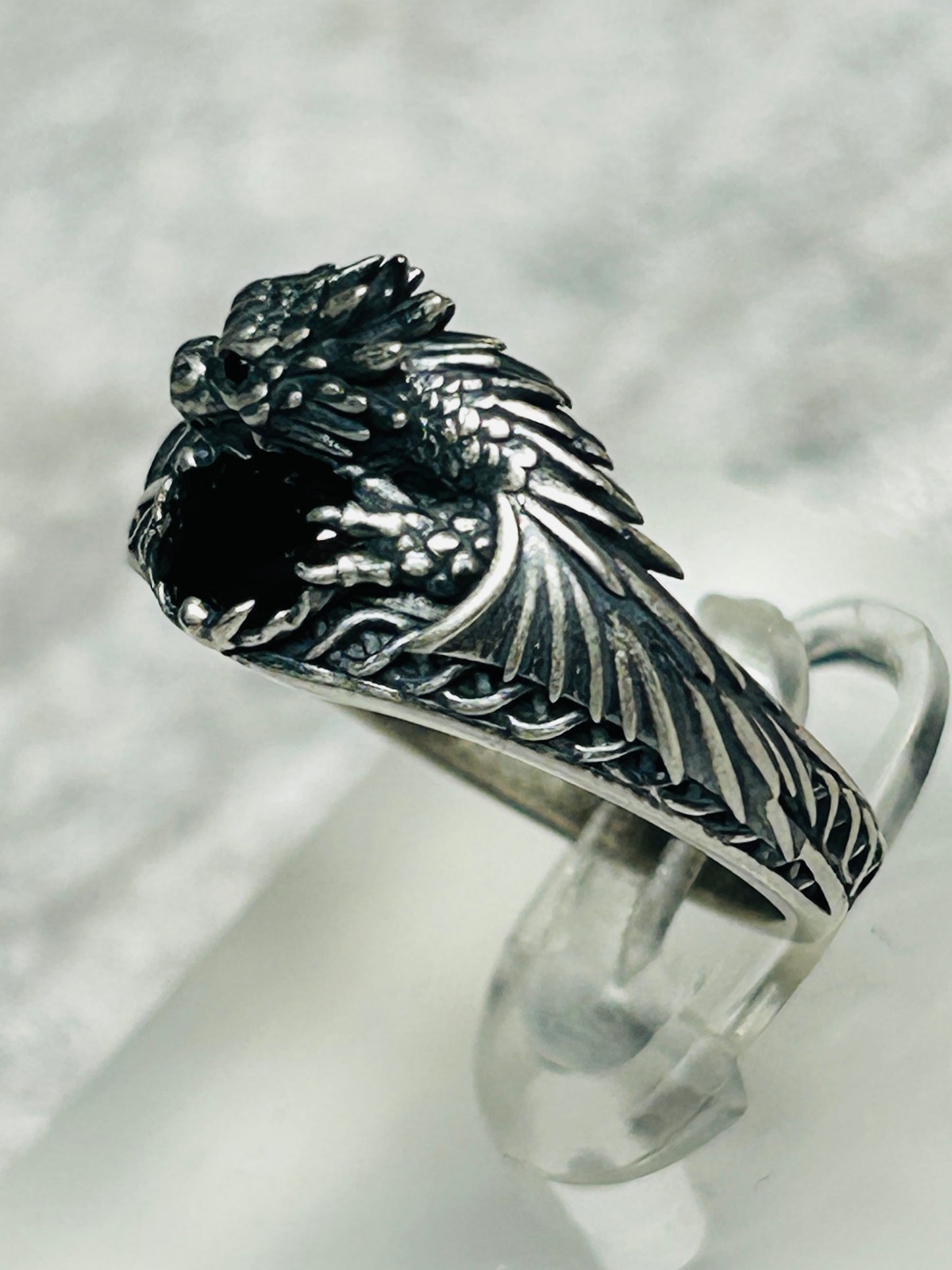 Celtic Dragon Ring with Jet Black CZ • 925 Sterling Silver with Gift Box