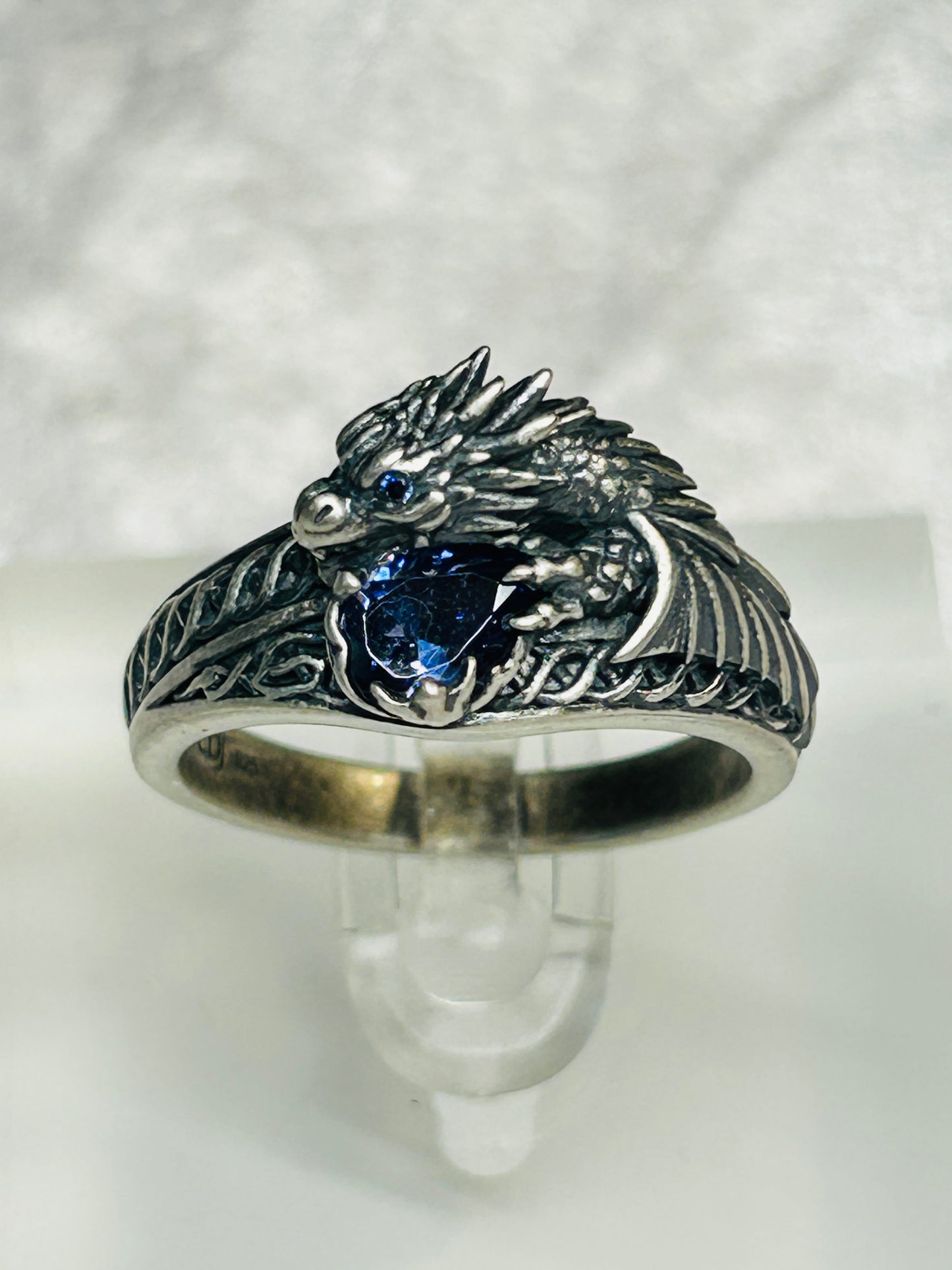 Celtic Dragon Ring with Tanzanite CZ • 925 Sterling Silver with Gift Box