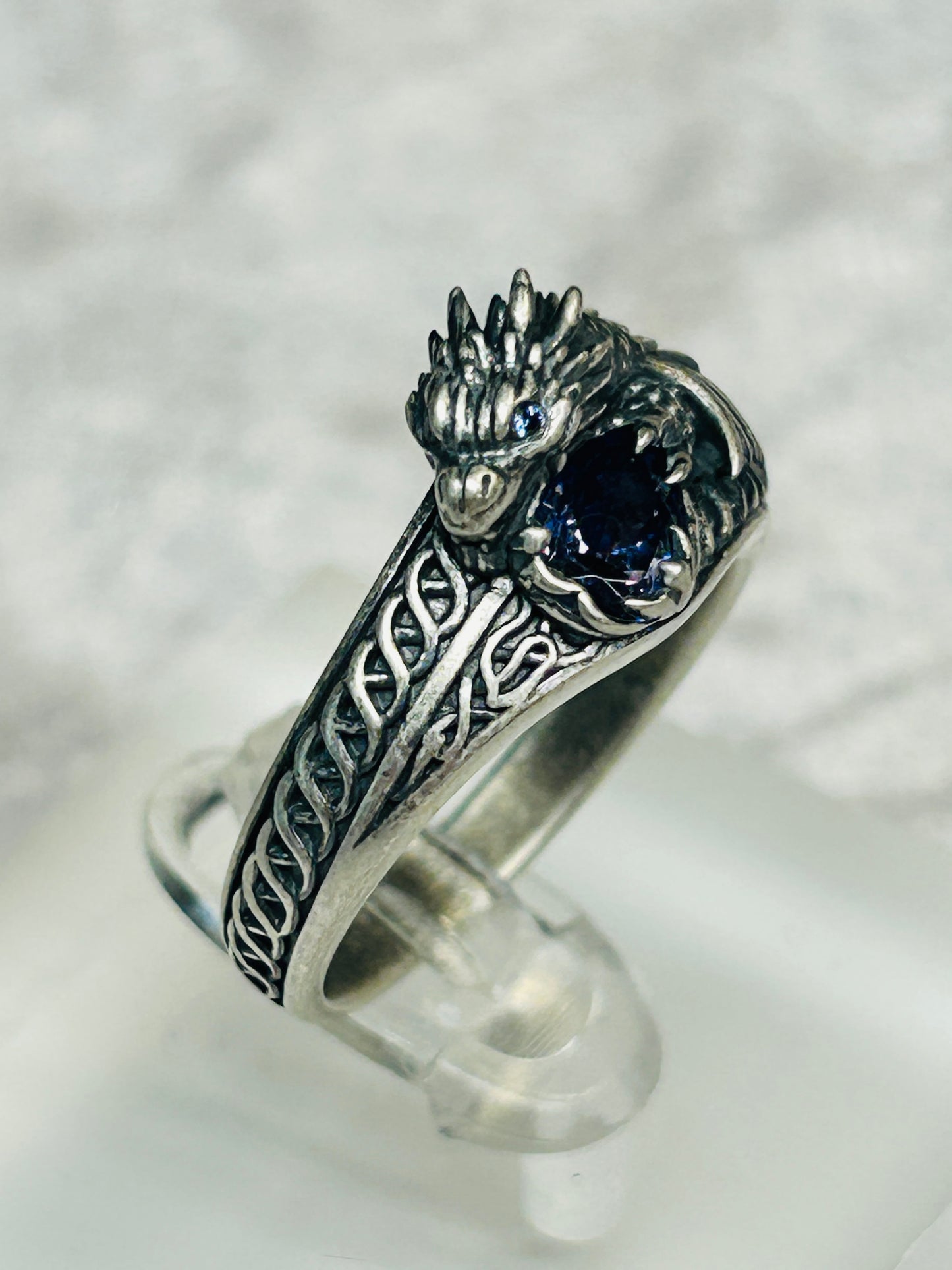 Celtic Dragon Ring with Tanzanite CZ • 925 Sterling Silver with Gift Box