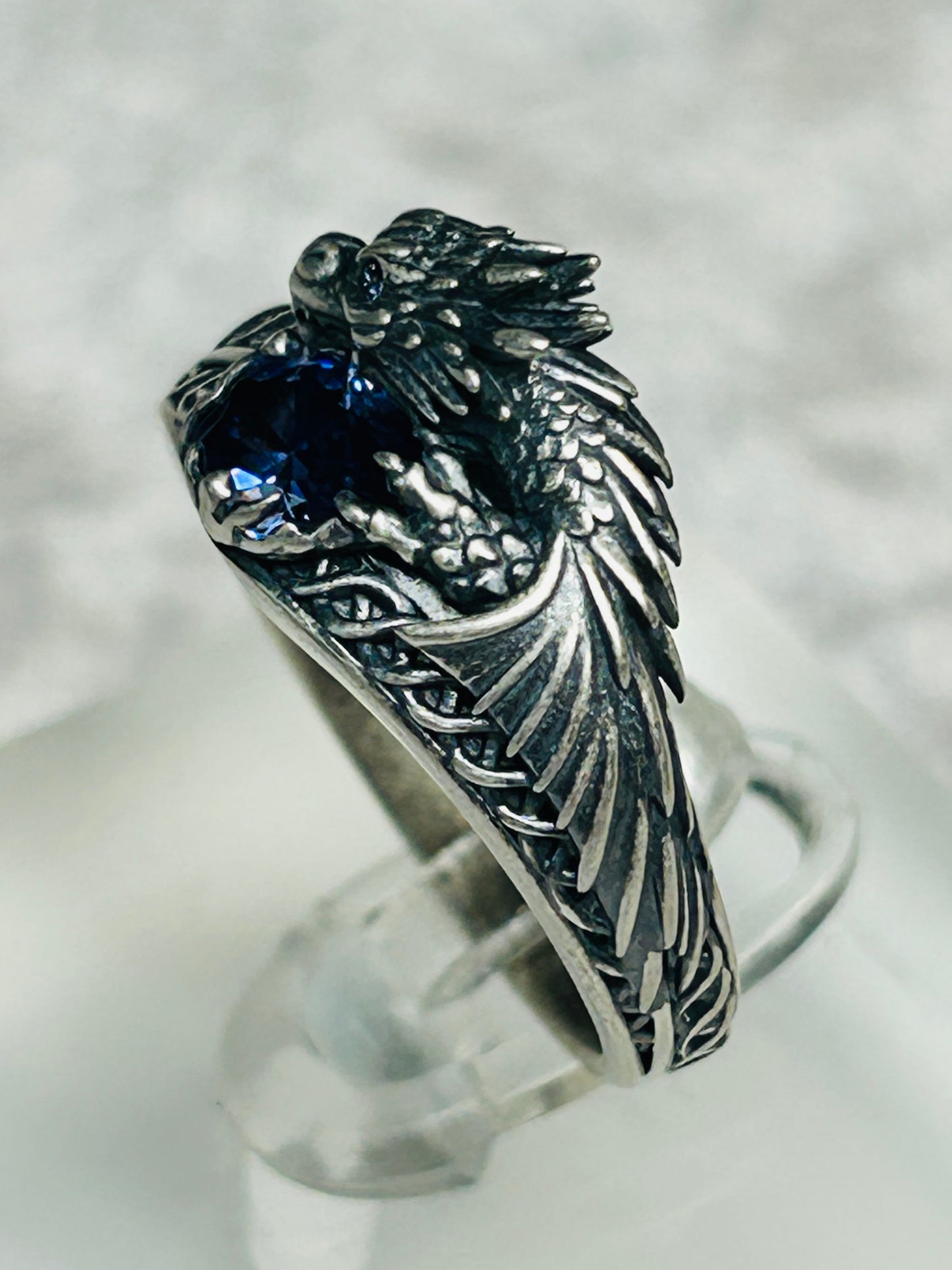 Celtic Dragon Ring with Tanzanite CZ • 925 Sterling Silver with Gift Box