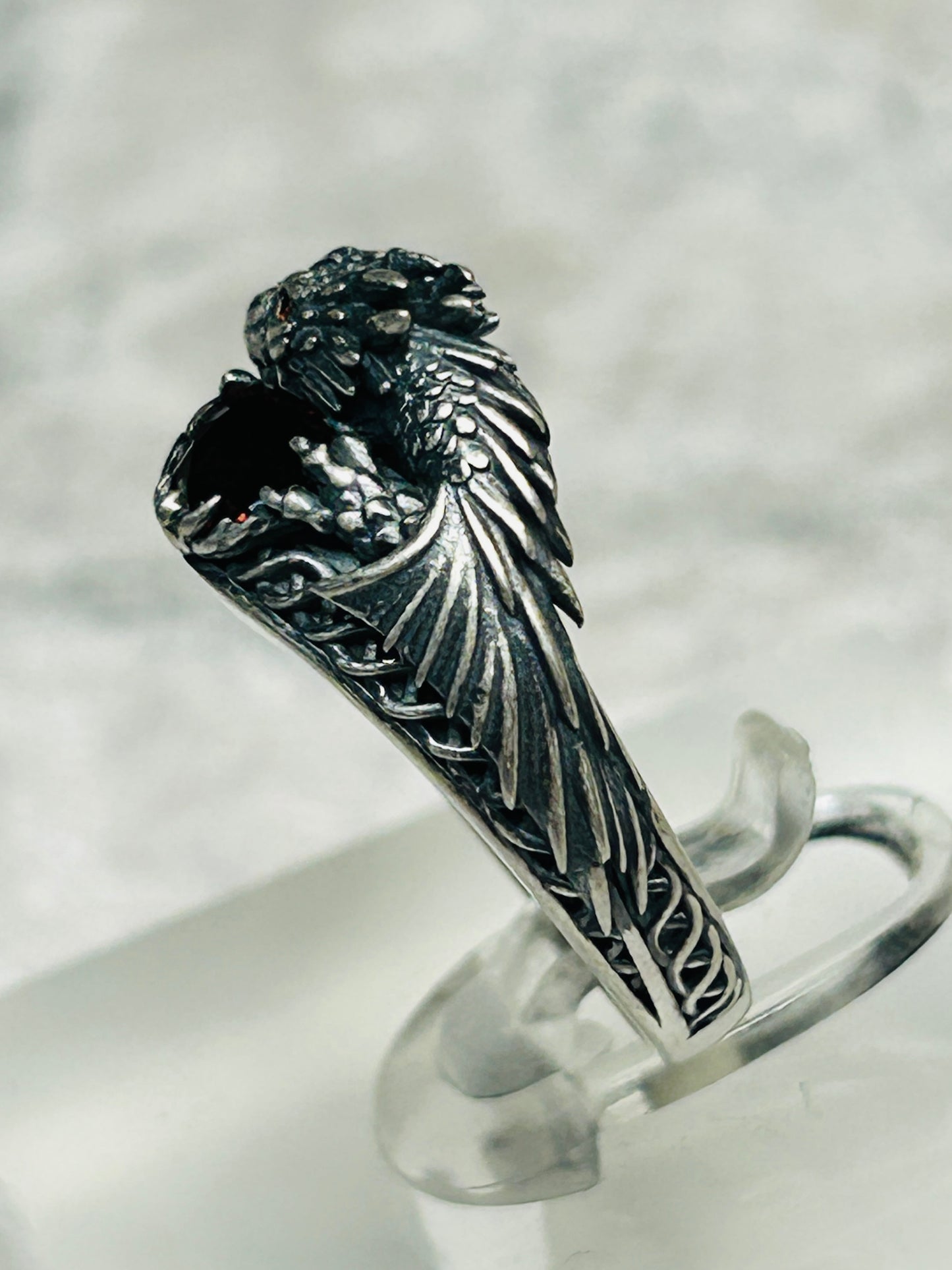 Celtic Dragon Ring with Garnet Red CZ • 925 Sterling Silver With Gift Box
