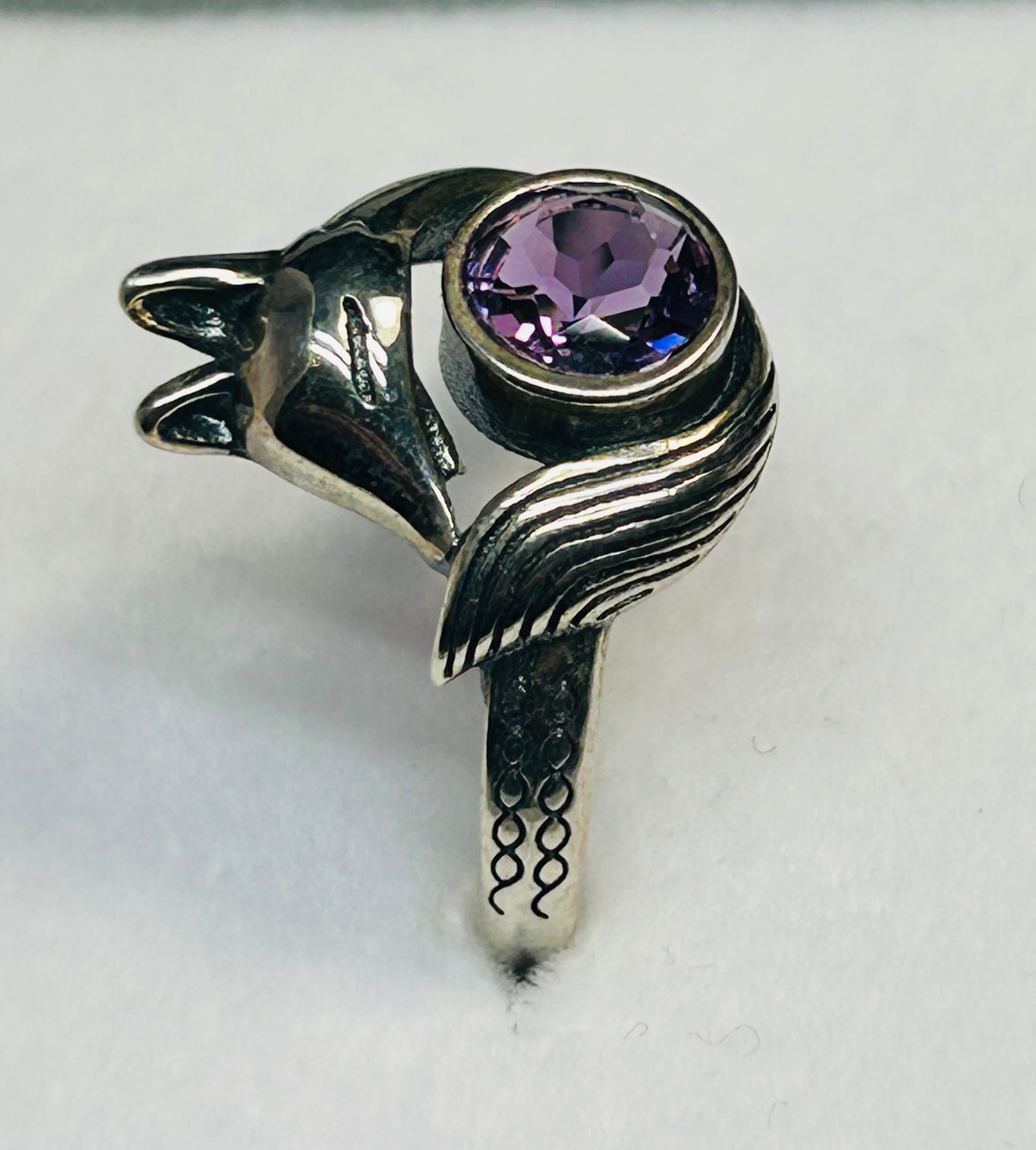 Fox Ring with Amethyst Set in 925 Sterling Silver - Adjustable Animal Jewellery Celtic Dragon Jewellery