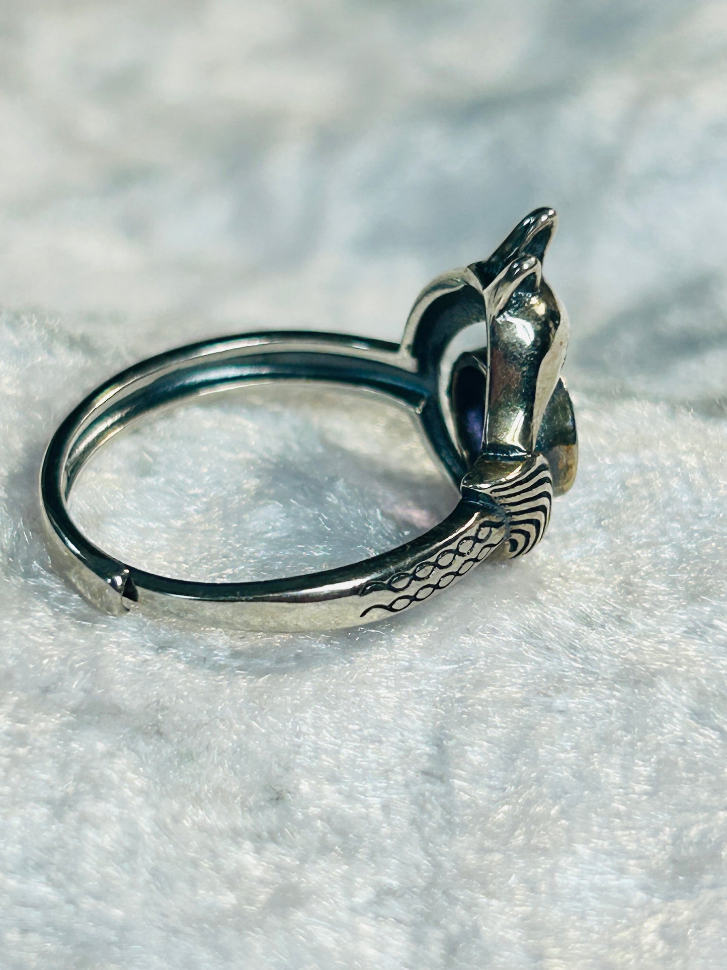 Fox Ring with Amethyst Set in 925 Sterling Silver - Adjustable Animal Jewellery Celtic Dragon Jewellery