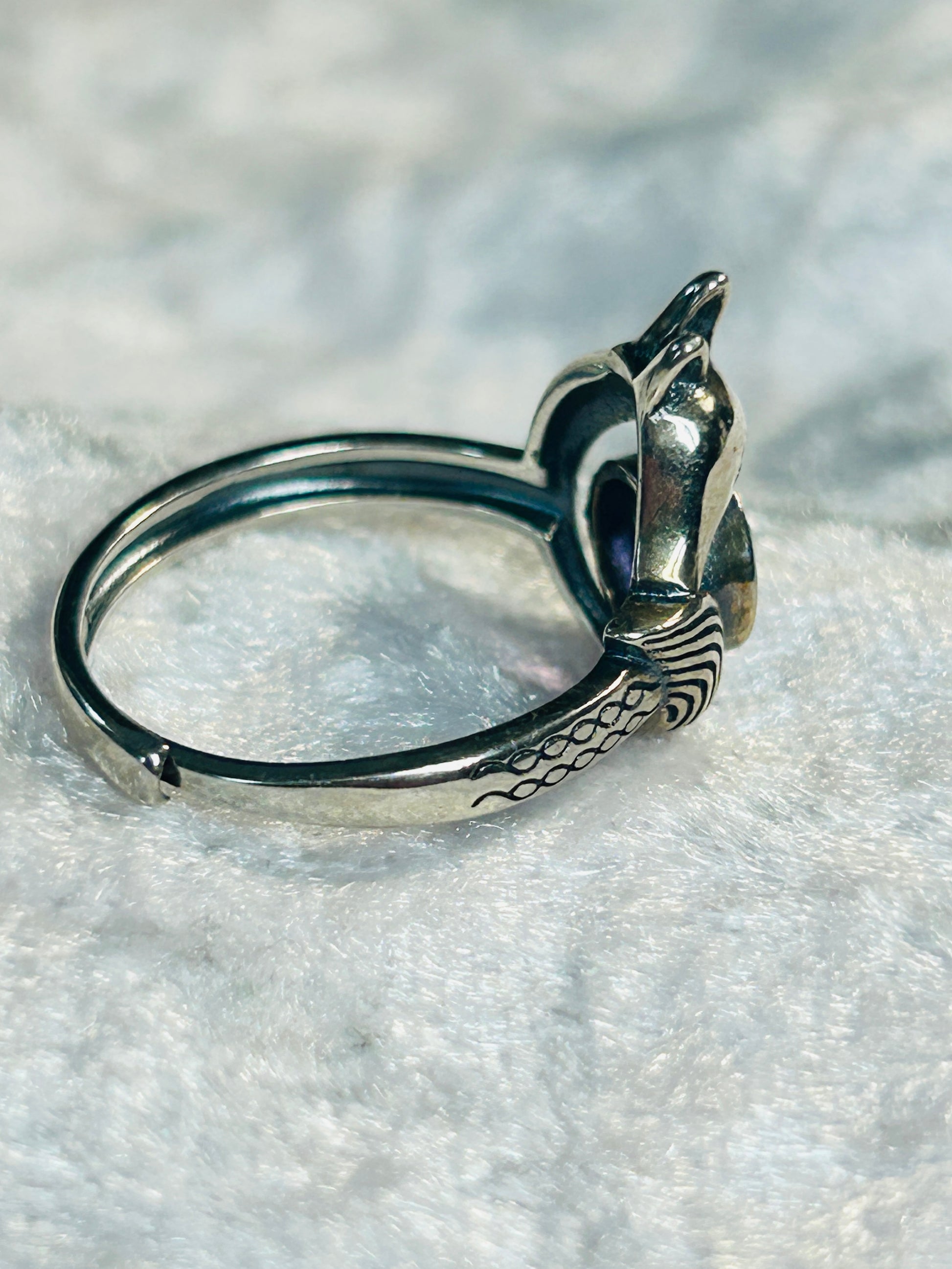 Fox Ring with Amethyst Set in 925 Sterling Silver - Adjustable Animal Jewellery Celtic Dragon Jewellery