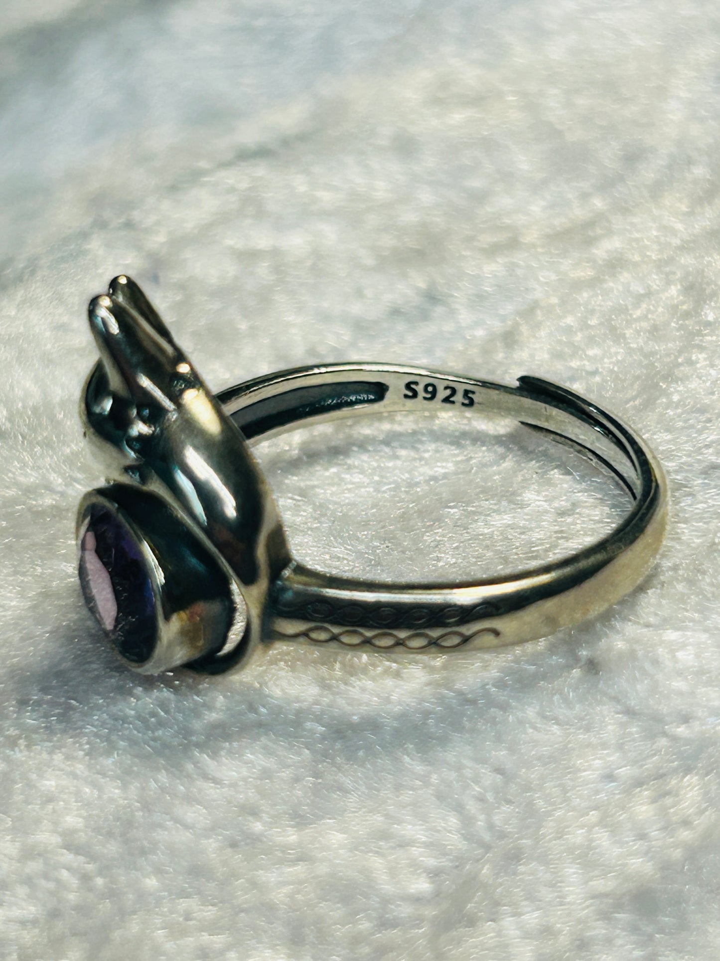 Fox Ring with Amethyst Set in 925 Sterling Silver - Adjustable Animal Jewellery Celtic Dragon Jewellery