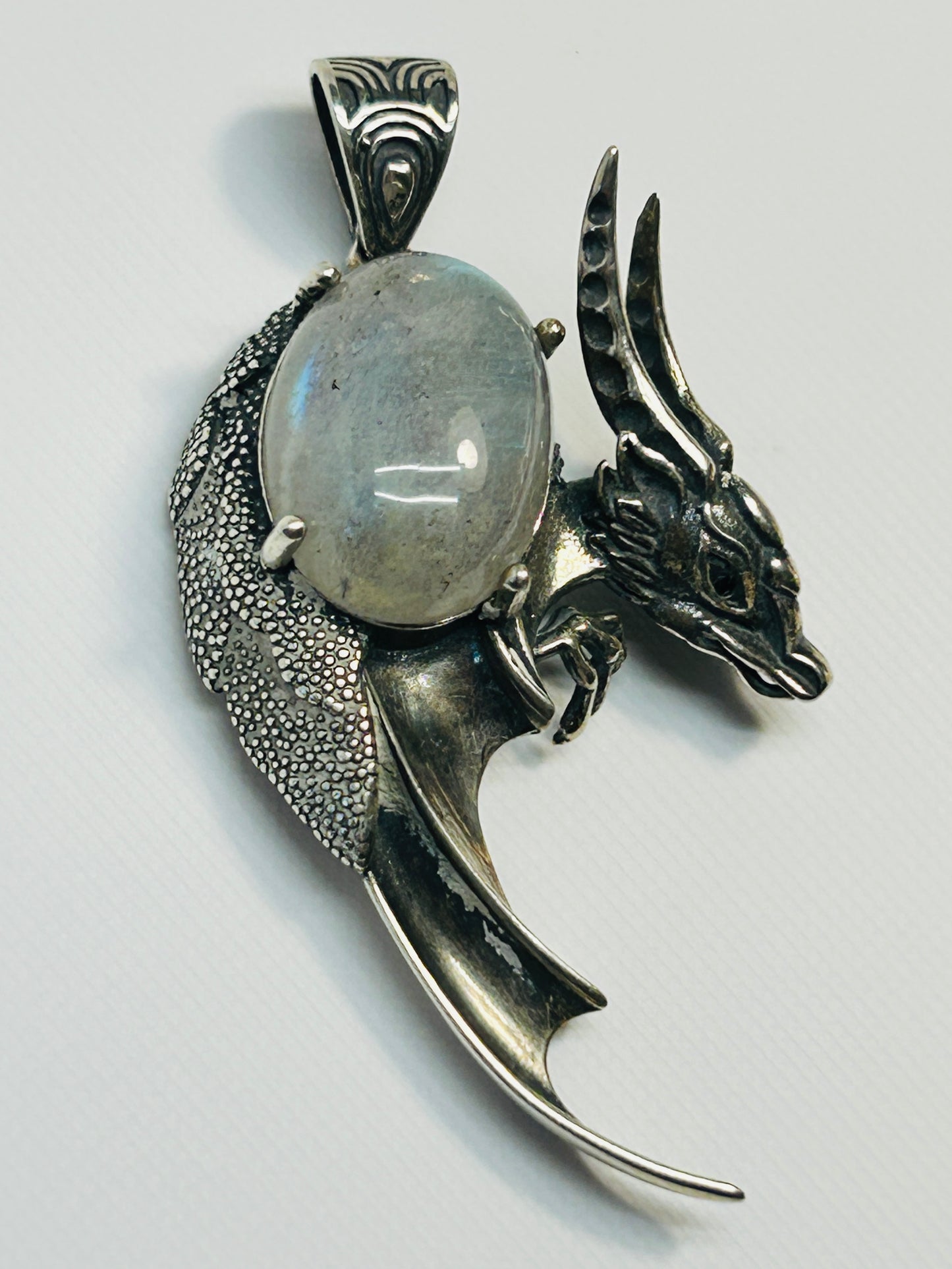 Dragon Pendant with Labradorite - 925 Sterling Silver - Fantasy Gothic Jewellery Celtic Dragon Jewellery