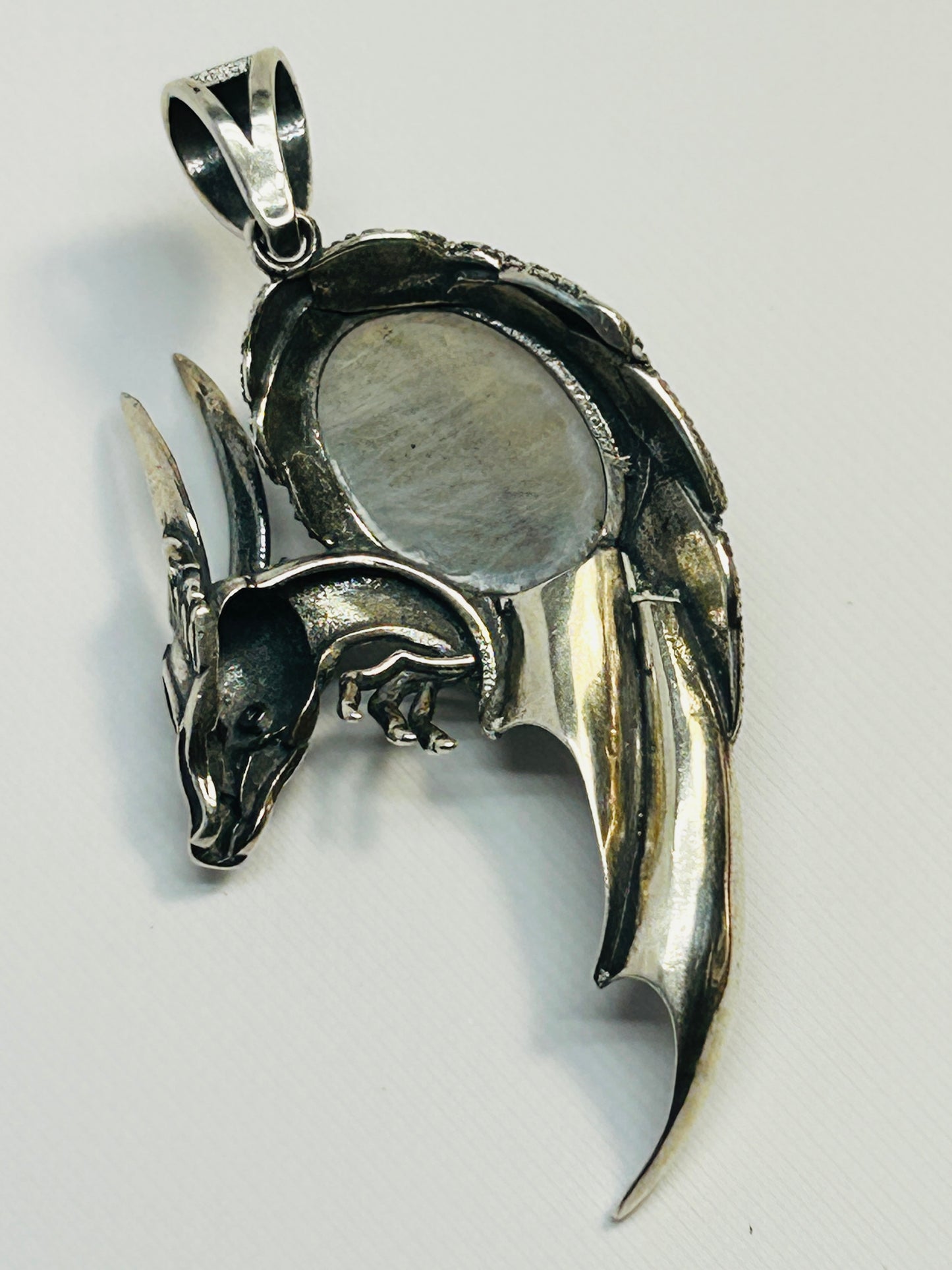 Dragon Pendant with Labradorite - 925 Sterling Silver - Fantasy Gothic Jewellery Celtic Dragon Jewellery