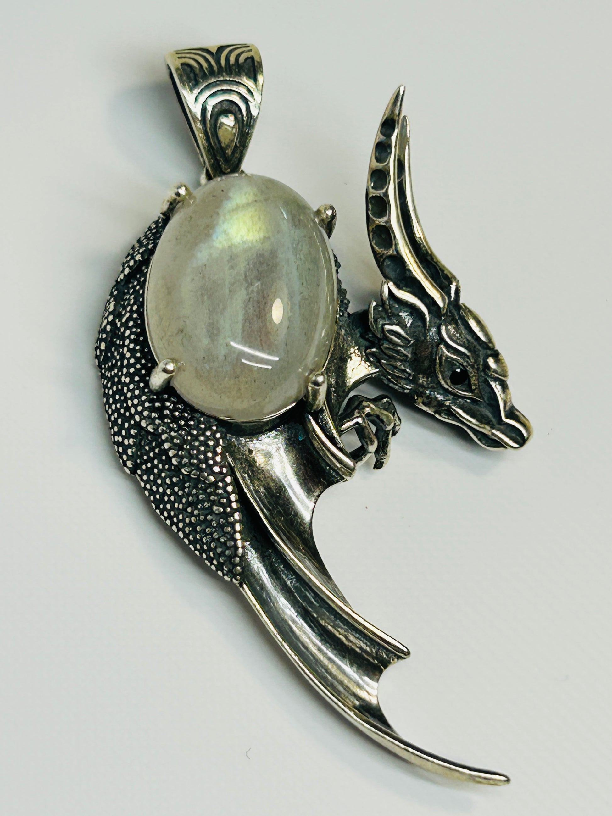 Dragon Pendant with Labradorite - 925 Sterling Silver - Fantasy Gothic Jewellery Celtic Dragon Jewellery