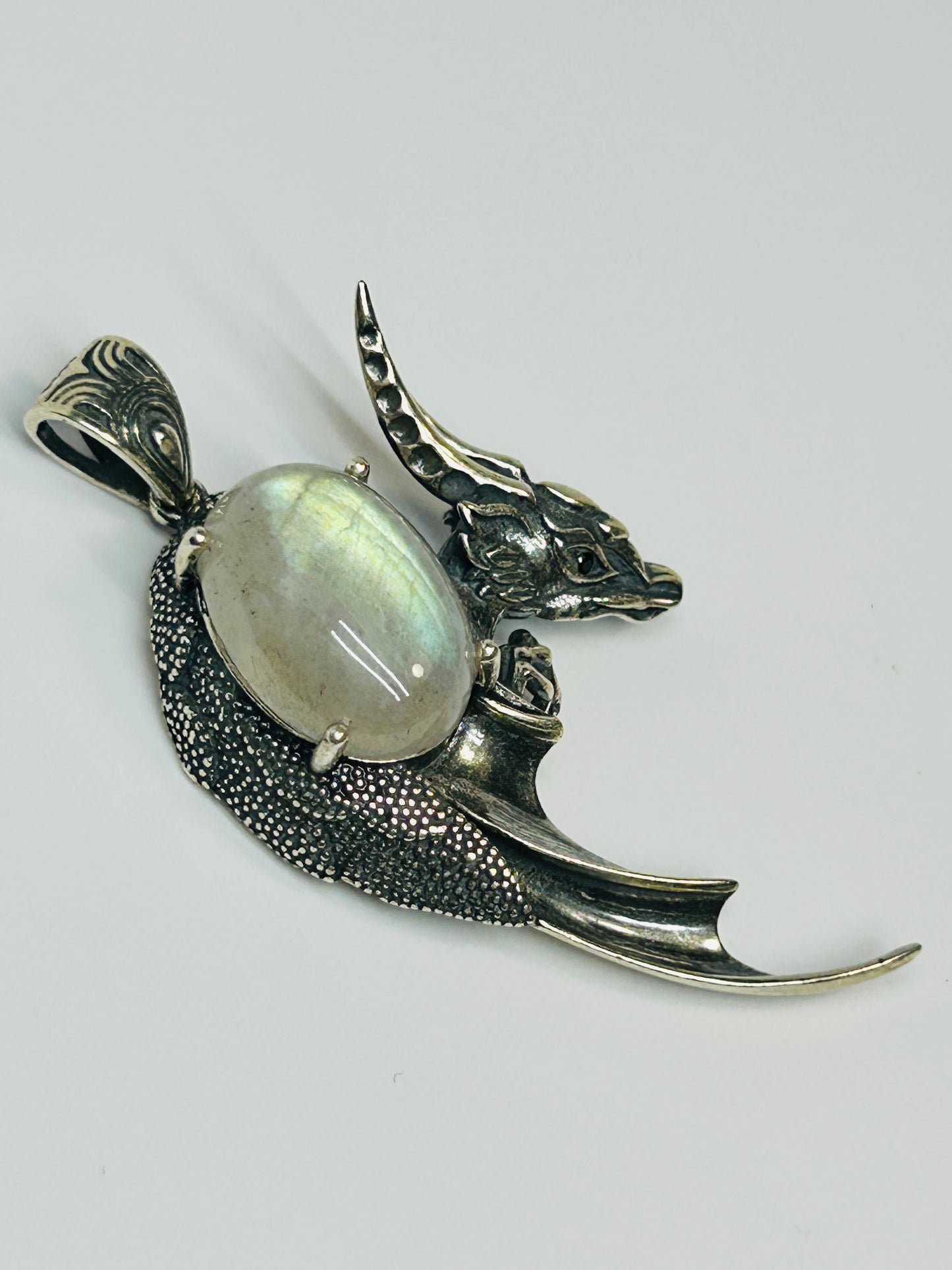 Dragon Pendant with Labradorite - 925 Sterling Silver - Fantasy Gothic Jewellery Celtic Dragon Jewellery