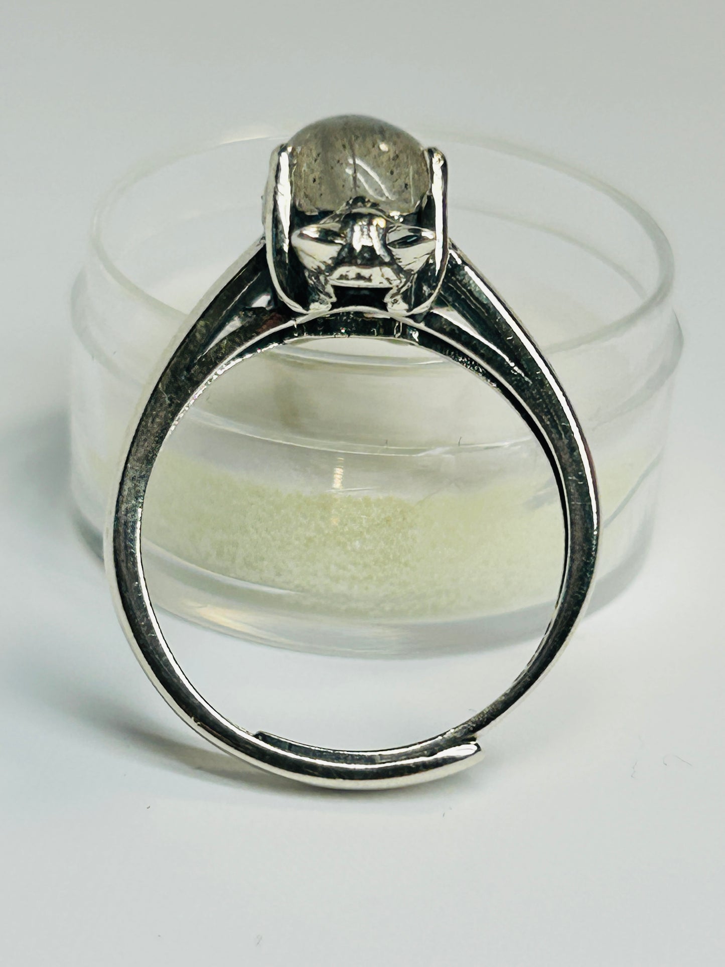 Nine-Tailed Fox Ring with Labradorite - Adjustable 925 Sterling Silver Kitsune Fantasy Jewellery