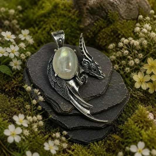 Celtic Dragon Pendant with Labradorite - 925 Sterling Silver - Fantasy Gothic Jewellery Celtic Dragon Jewellery