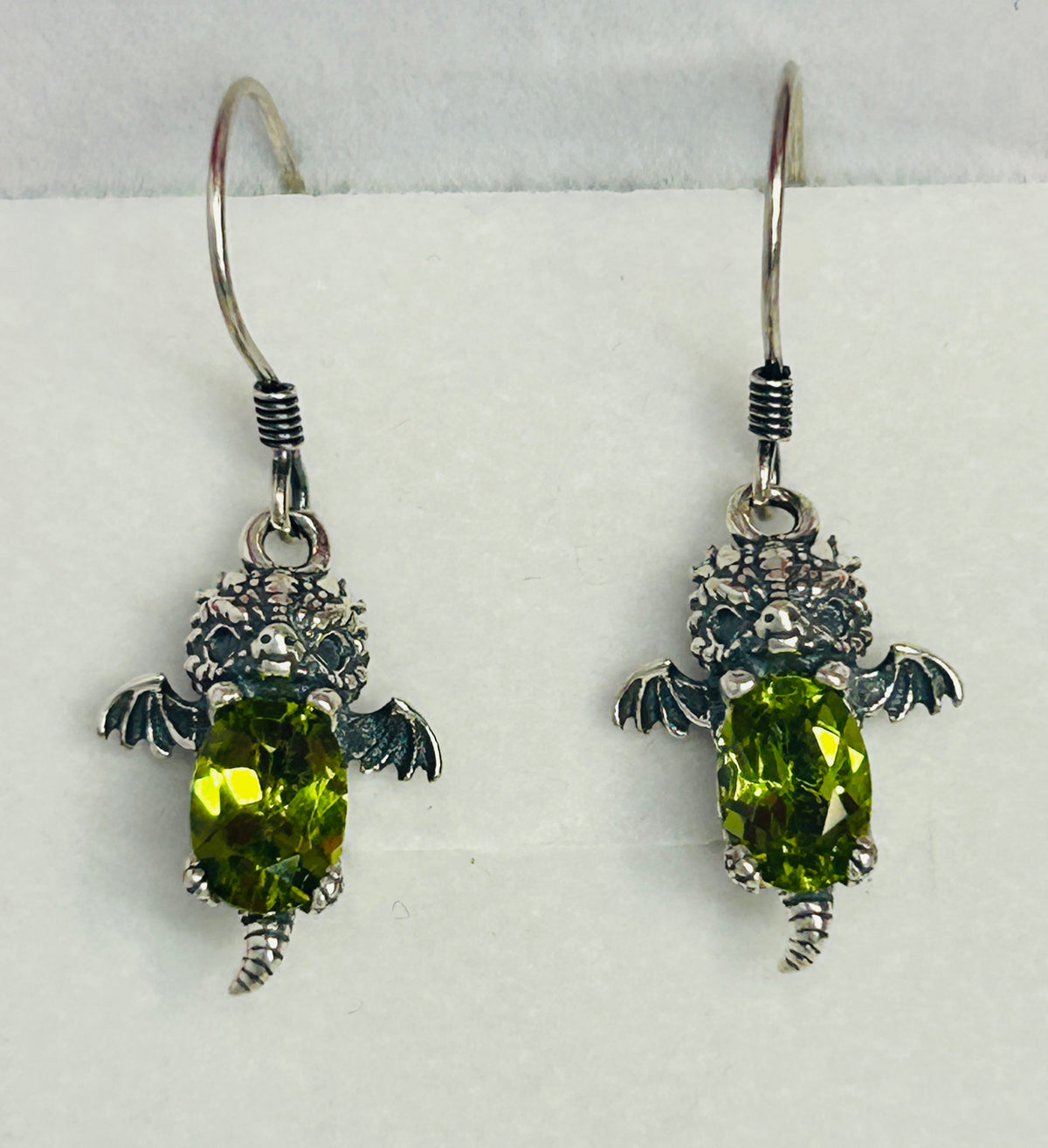 925 Sterling Silver Baby Dragon Drop Earrings with Natural Peridot