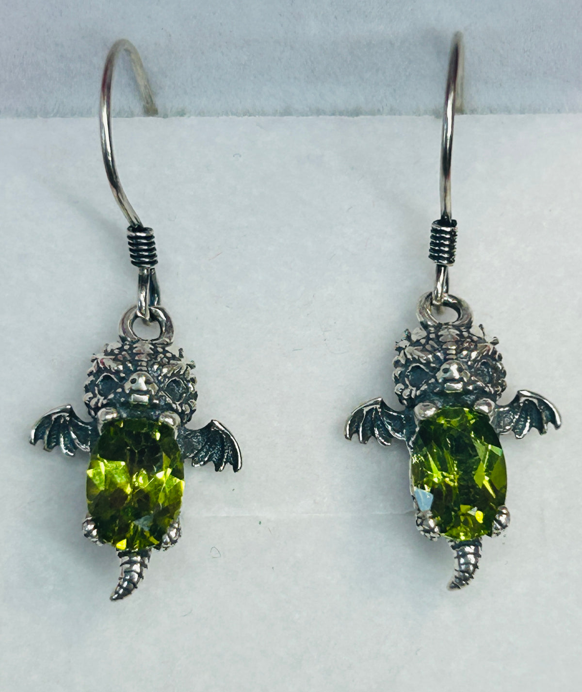 925 Sterling Silver Baby Dragon Drop Earrings with Natural Peridot
