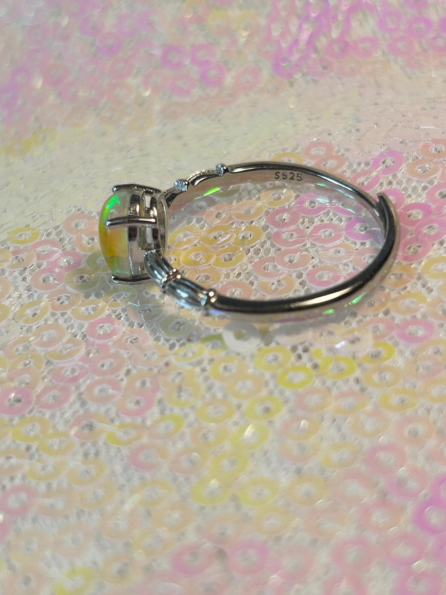 Dainty Rainbow Opal Ring • 925 Sterling Silver • Adjustable • Gift Box