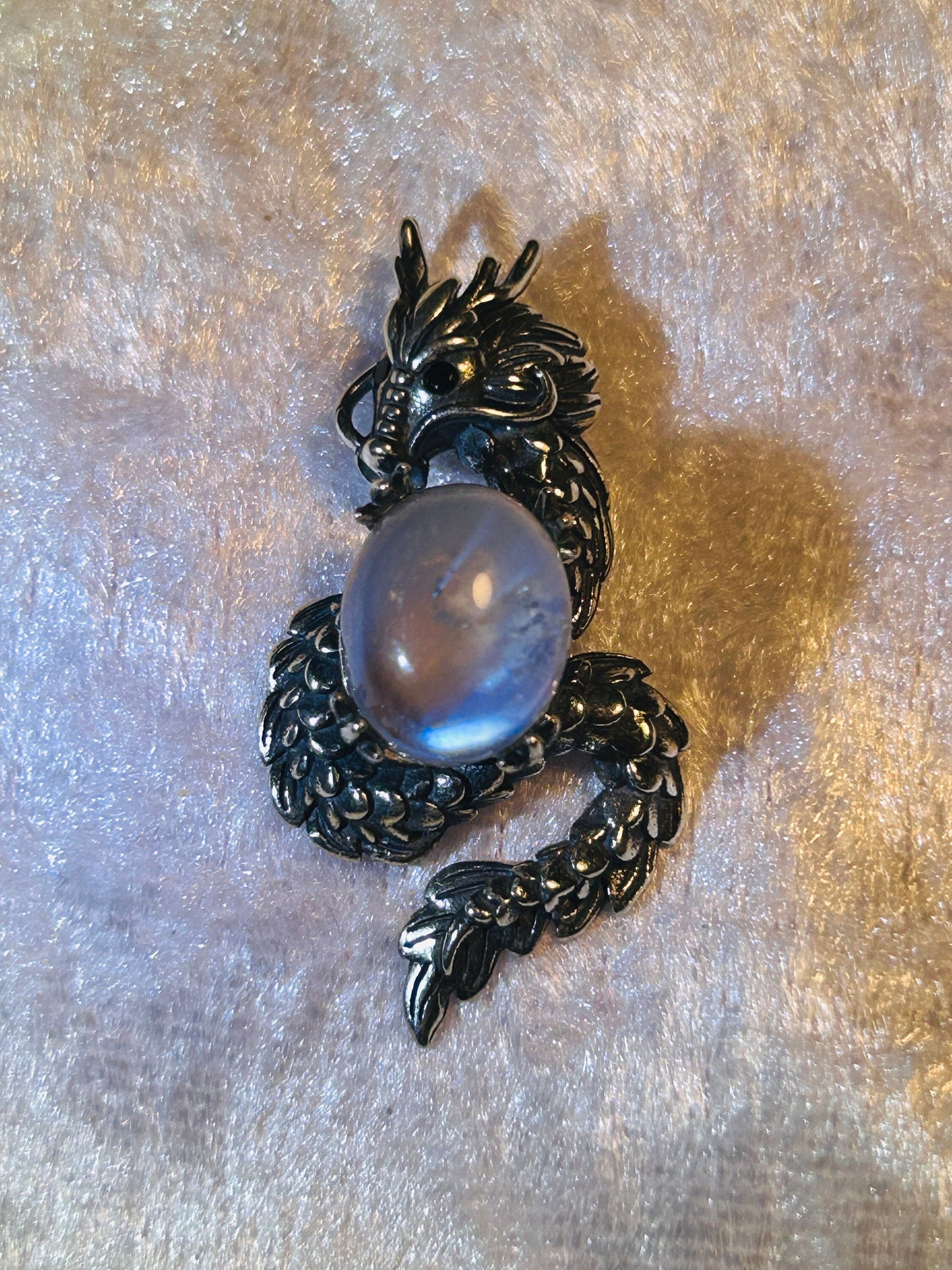 Dragon Pendant Made of 925 Silver With Labradorite Crystal Gemstone - Supplied In Gift Box