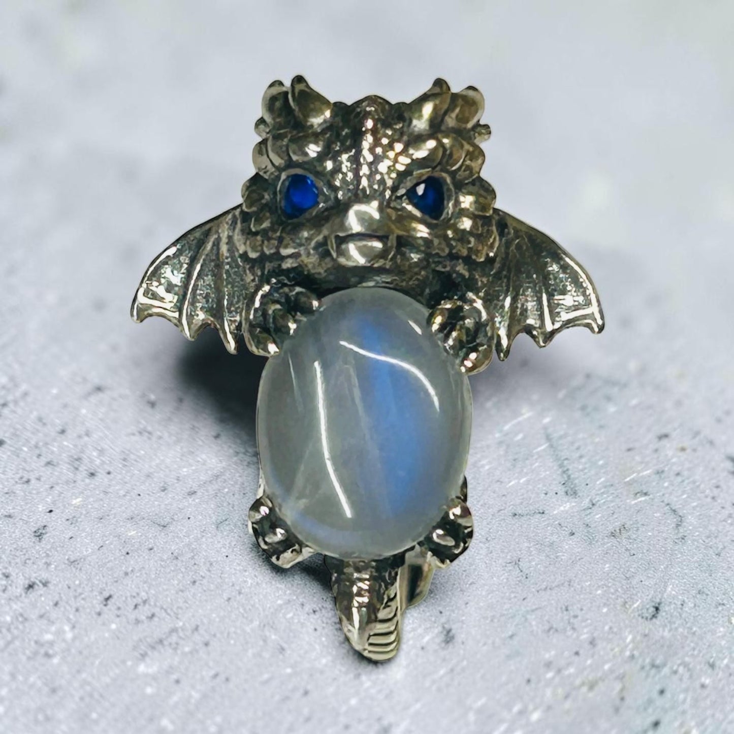925 Silver Moonstone Ring • Baby Dragon Design • Adjustable • Giftbox