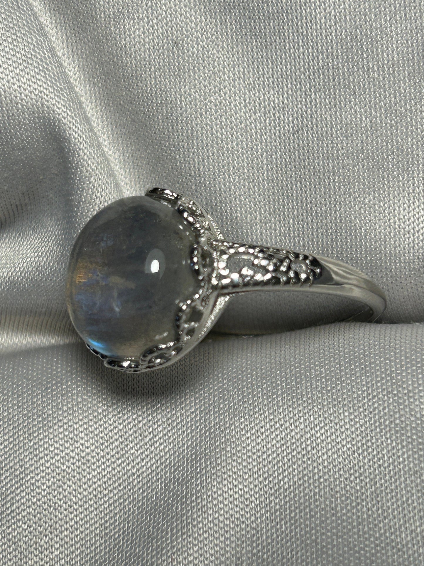 Chunky Labradorite Gemstone Ring with Blue Flash • 925 Sterling Silver • Adjustable • Gift Box