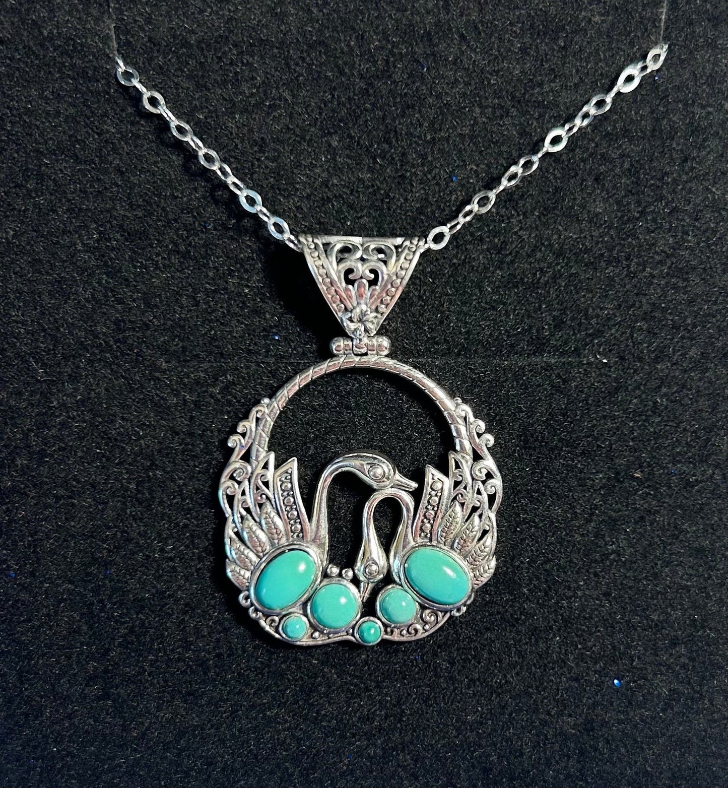 Stunning Swan Pendant with Natural Turquoise Gemstones • 925 Sterling Silver • Gift Box