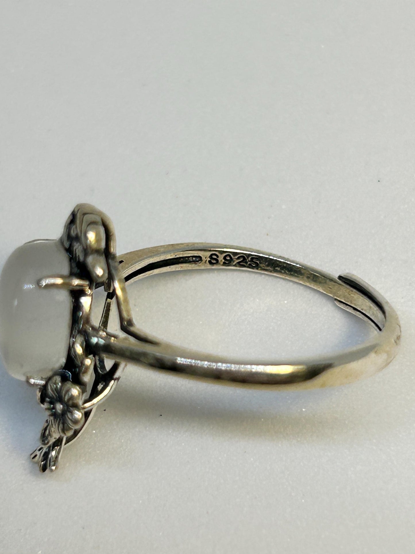 Bird Ring with Rainbow Moonstone Gemstone • 925 Sterling Silver • Adjustable • Gift Box
