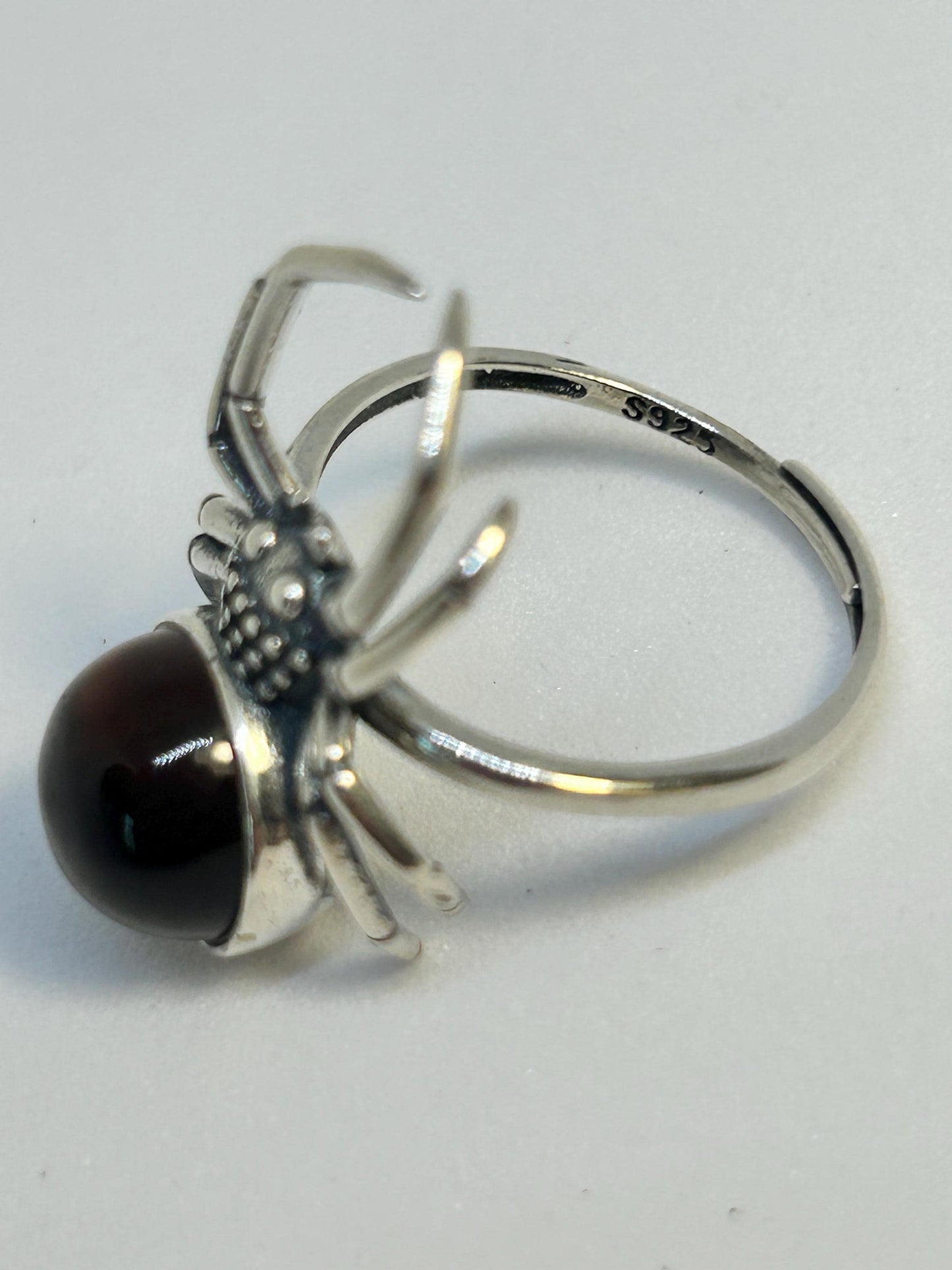 Gothic Spider Ring with Red Tigers Eye Gemstone • 925 Sterling Silver • Adjustable • Gift Box