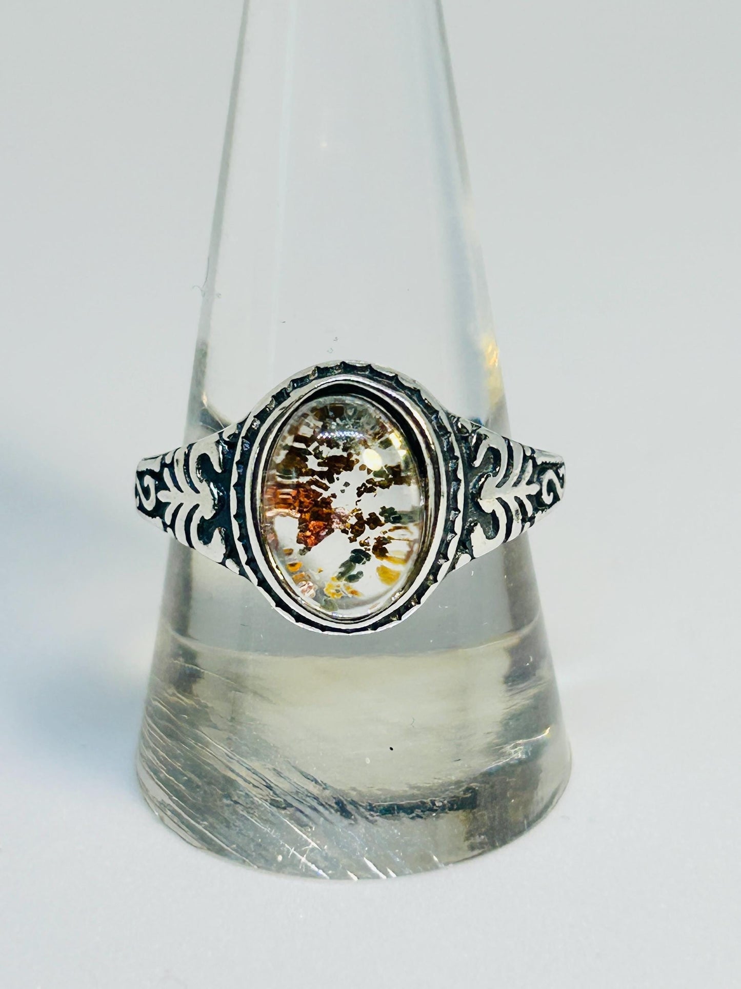 Oval Crystal Ring with Garden Quartz Gemstone • 925 Sterling Silver • Adjustable • Gift Box