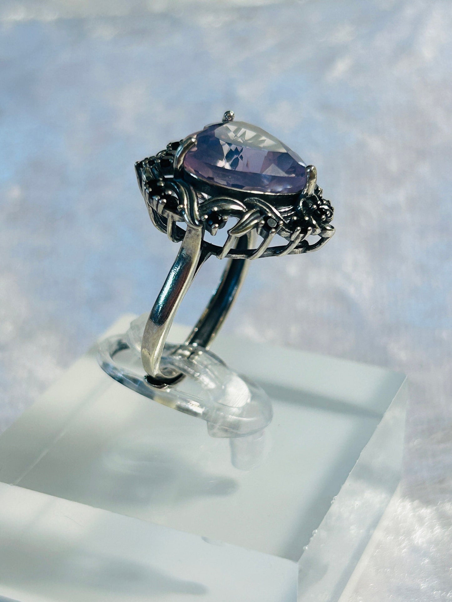 Lavender Amethyst Heart Ring • 925 Sterling Silver • Adjustable • Gift Box