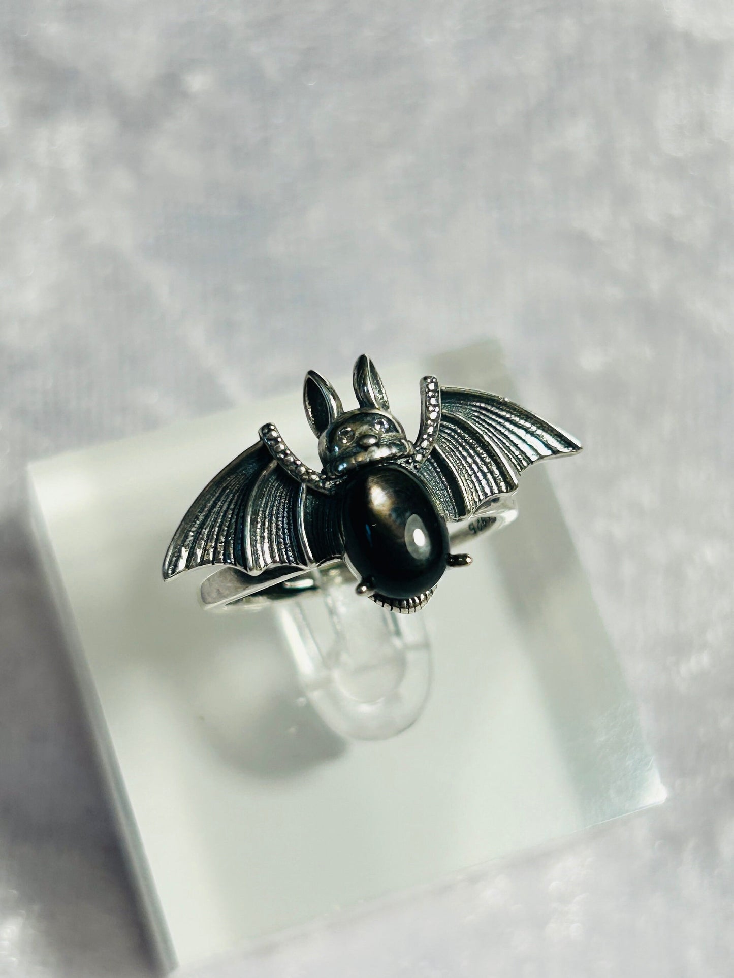 Hypersthene Bat Ring - 925 Silver Bat Design - Adjustable - Supplied In Gift Box