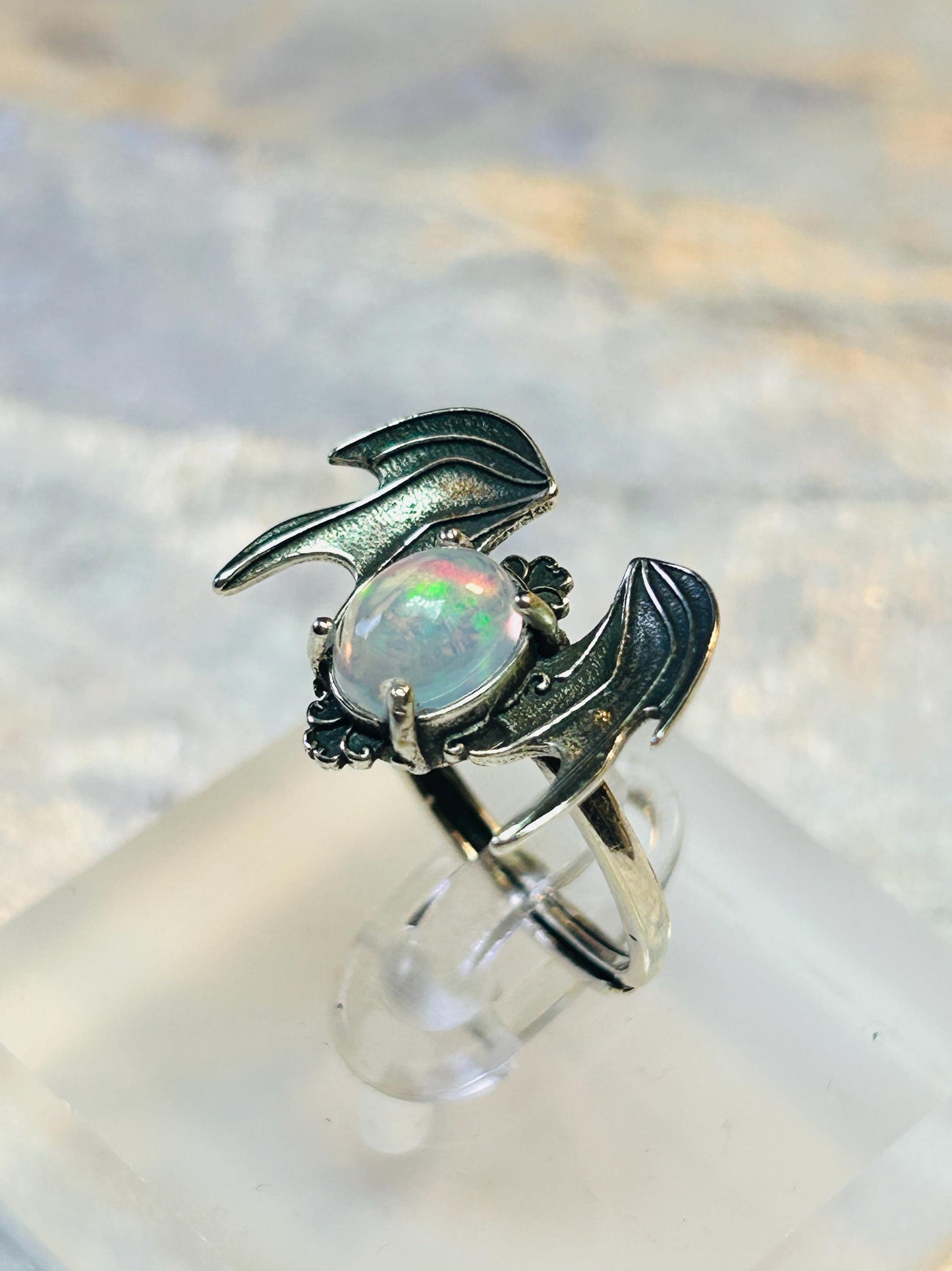 Opal Bat Ring - 925 Sterling Silver - Adjustable - Supplied With Gift Box