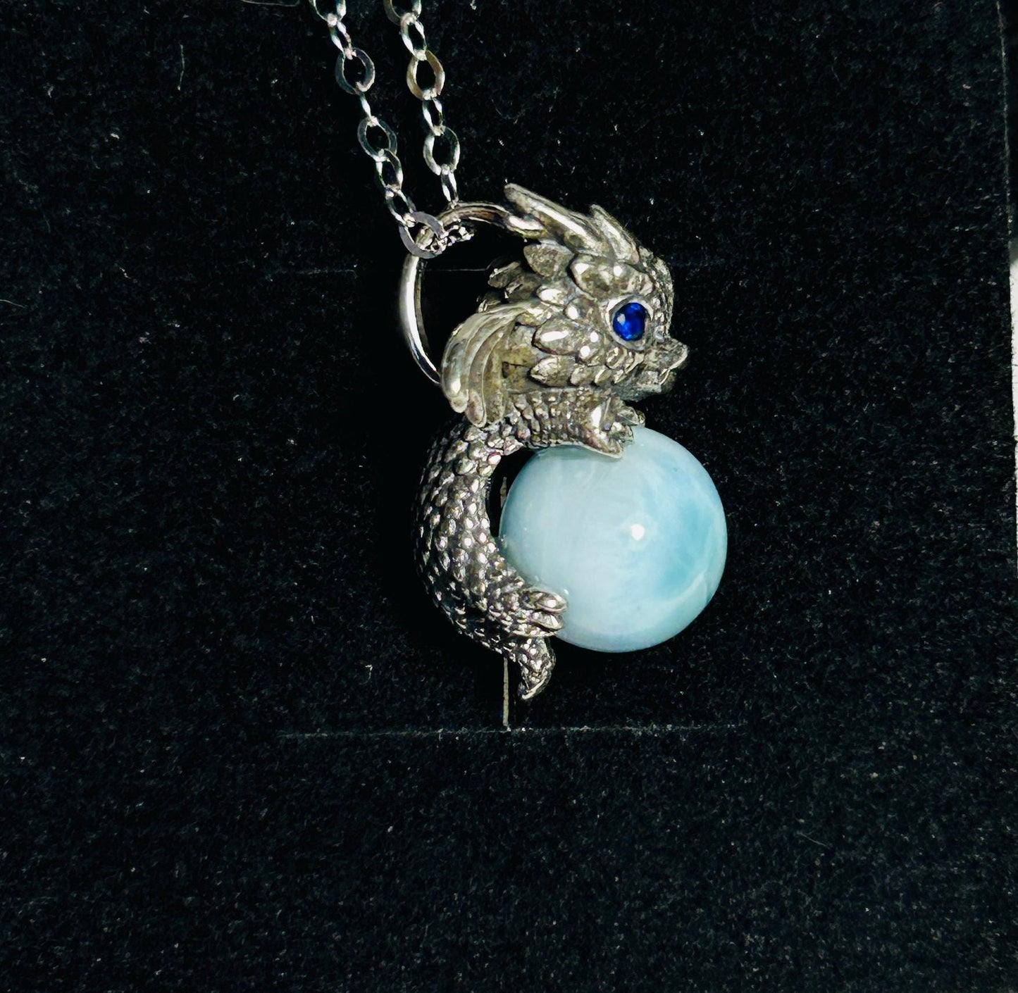 Sterling Silver Baby Dragon Pendant With Larimar Gemstone - 925 - Gift Boxed - Item No.2