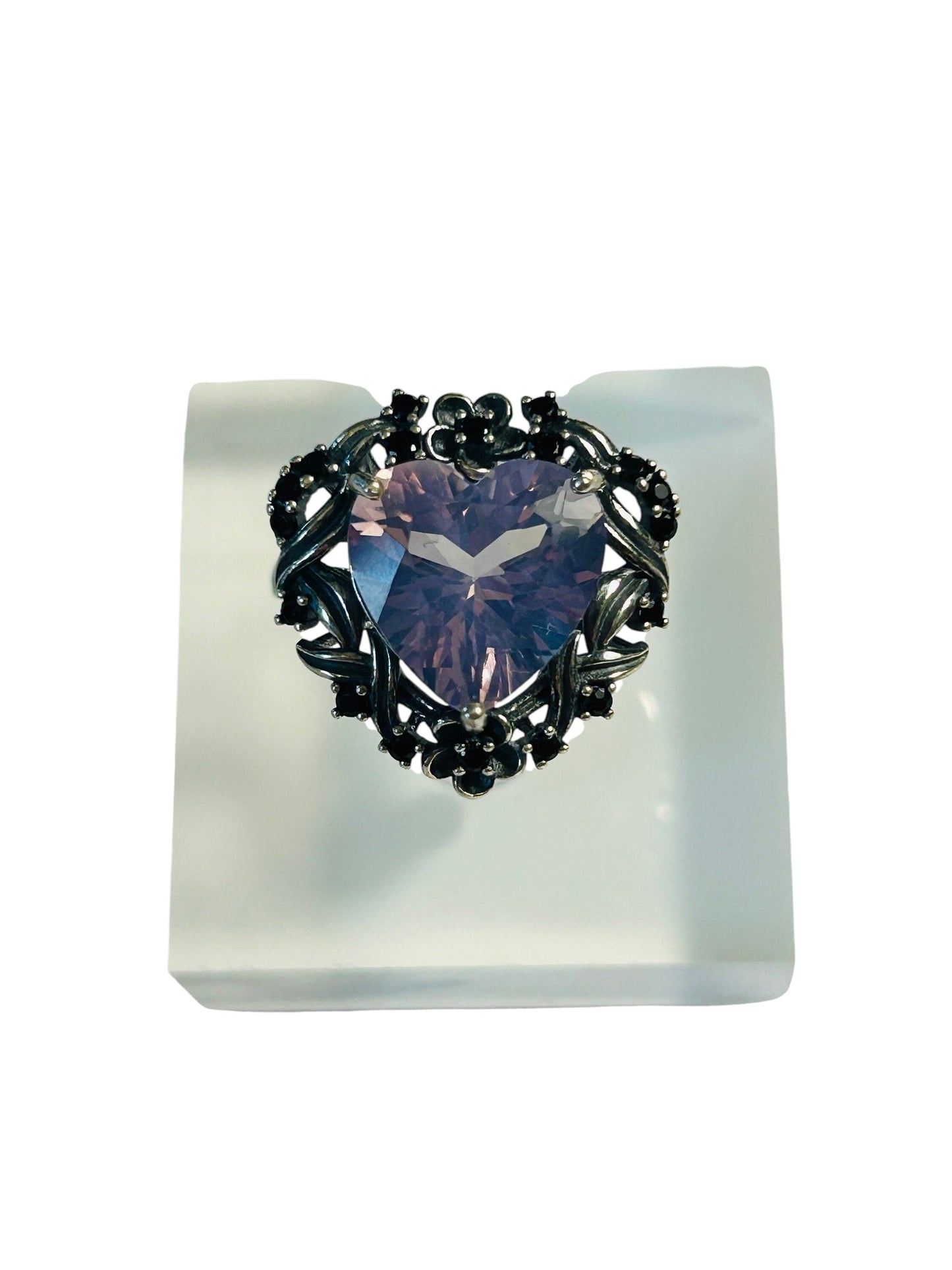 Lavender Amethyst Heart Ring • 925 Sterling Silver • Adjustable • Gift Box