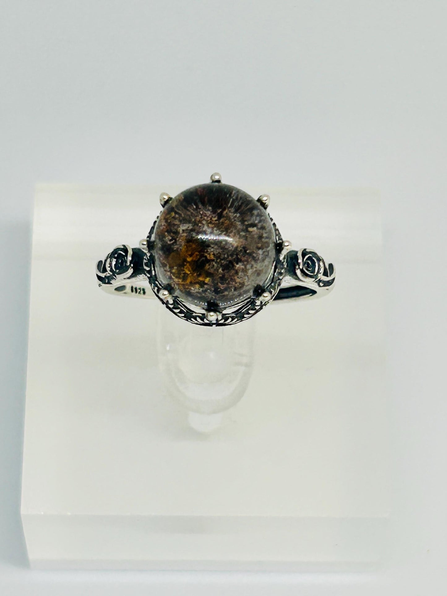 Floral Ring with Garden Quartz Gemstone • 925 Sterling Silver • Adjustable • Gift Box