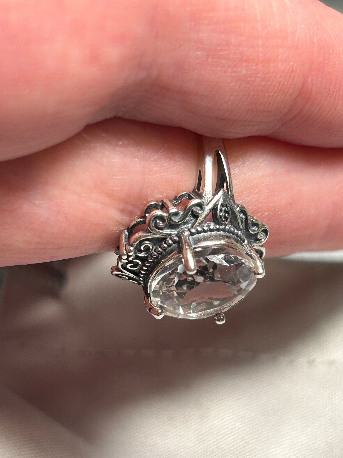 Clear Quartz Ring • 925 Sterling Silver • Adjustable • Gift box